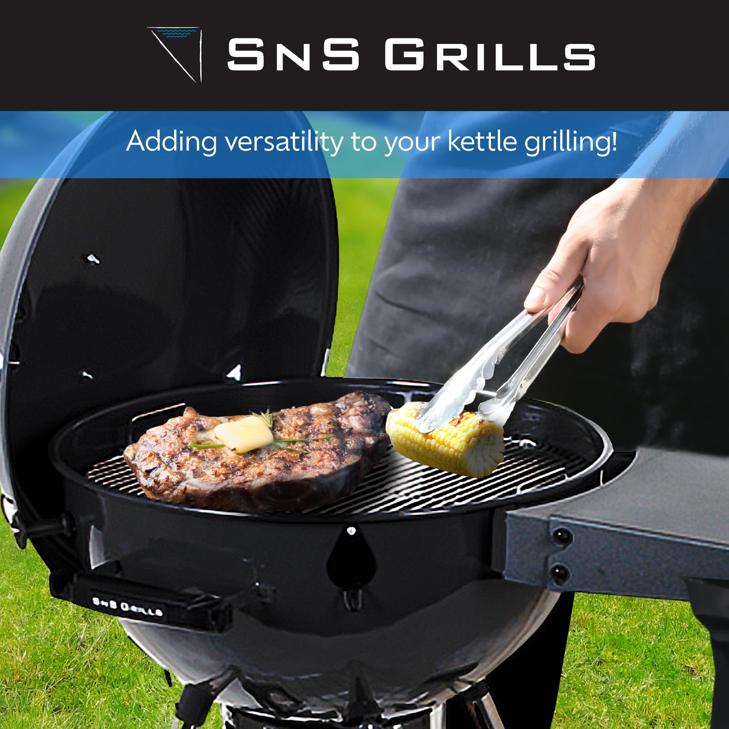 Slow 'N Sear EasySpin Grill Grate with charcoal