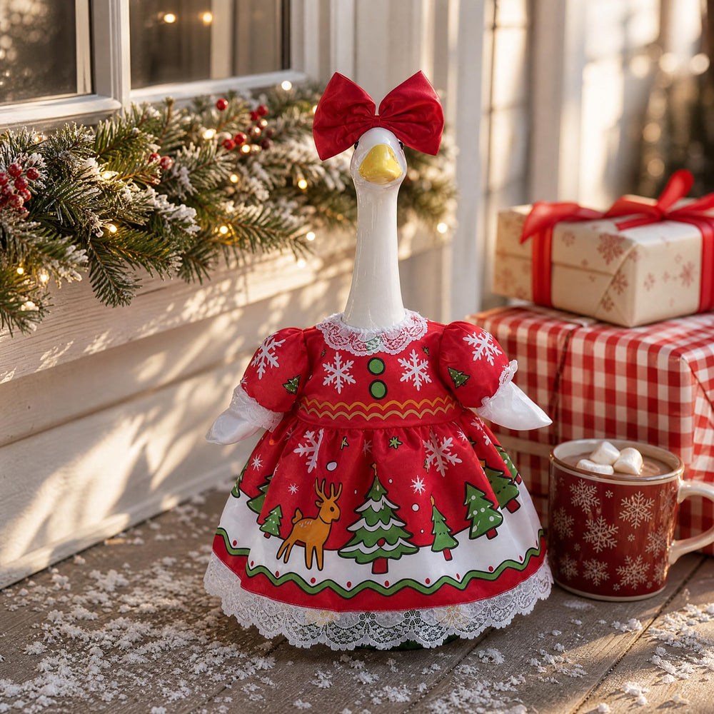 SLUPS Christmas Goose Outfit in a garden setting