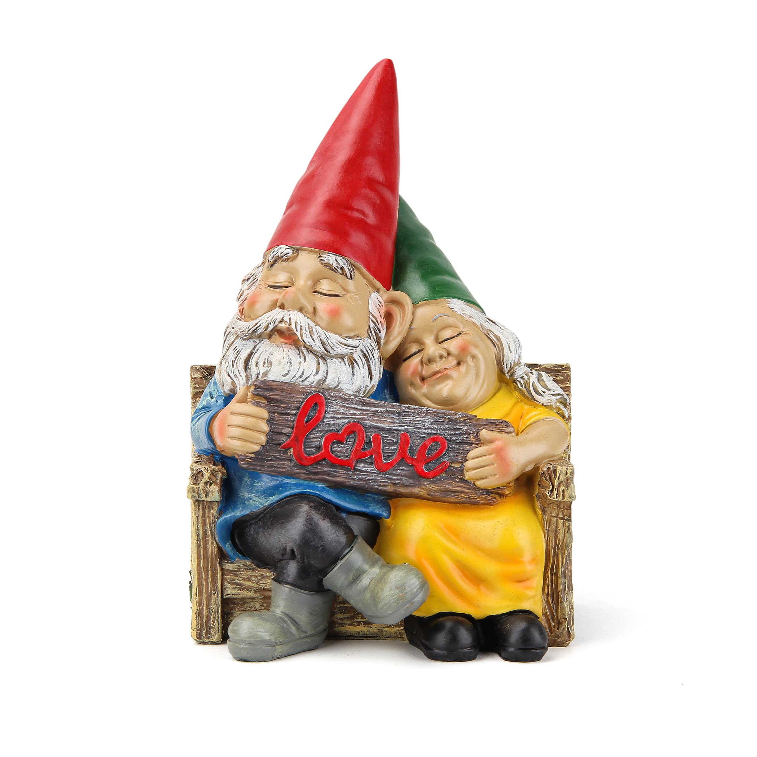 Smadeer Garden Gnome Statue couple in love sitting on a bench