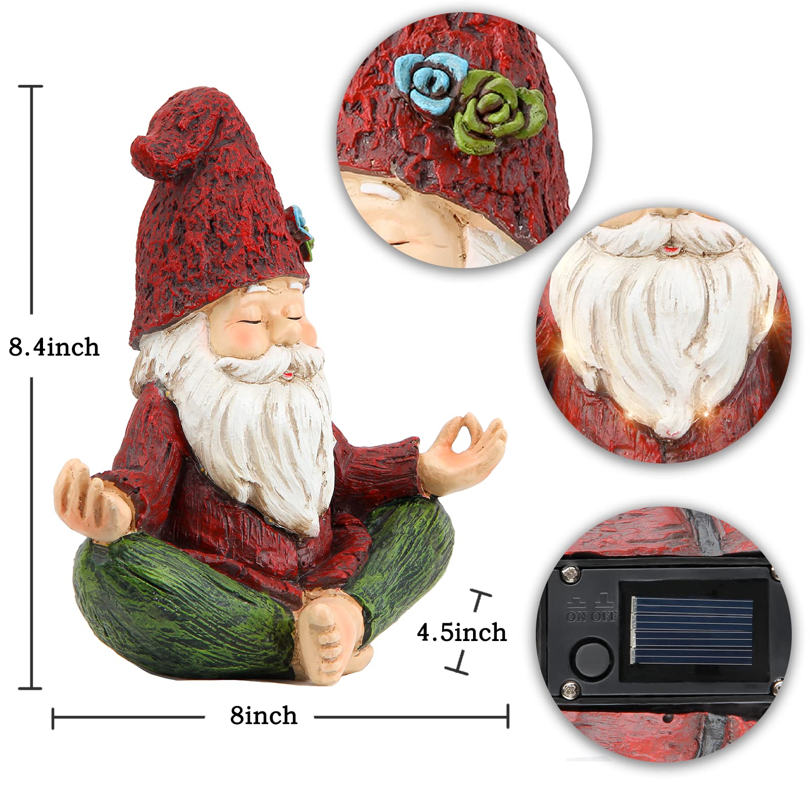 Smadeer Yoga Gnome situated in a garden with solar lights on