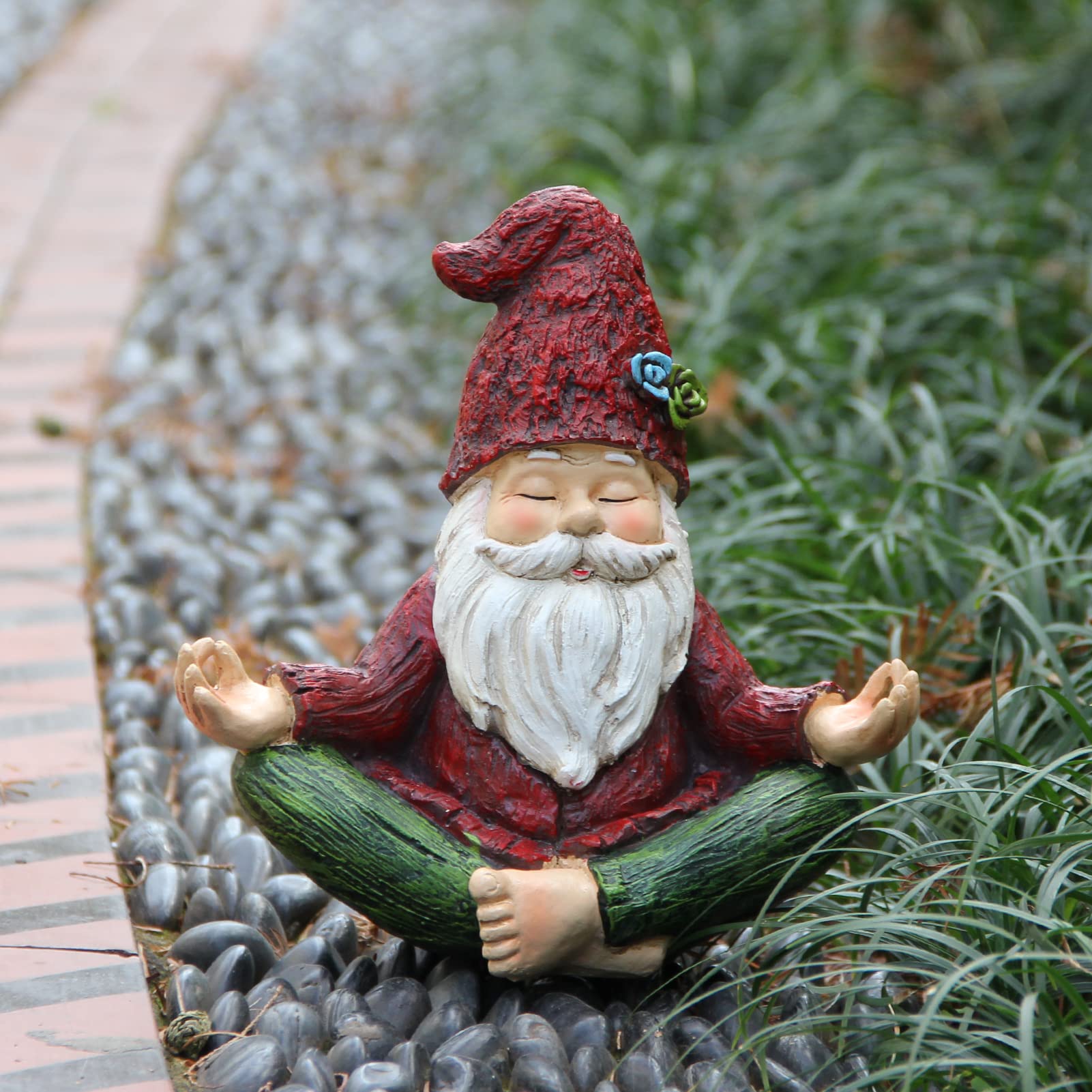 Smadeer Yoga Gnome Statue on a patio table