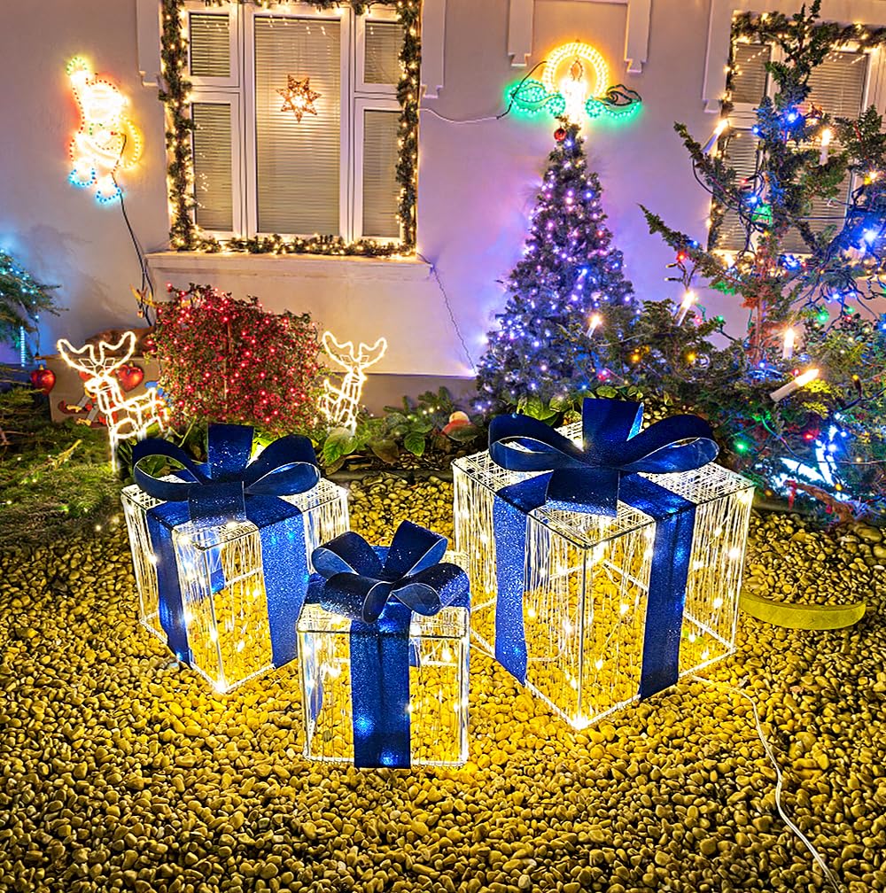 Small blue gift box with warm white lights