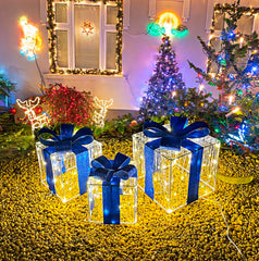 Small blue gift box with warm white lights