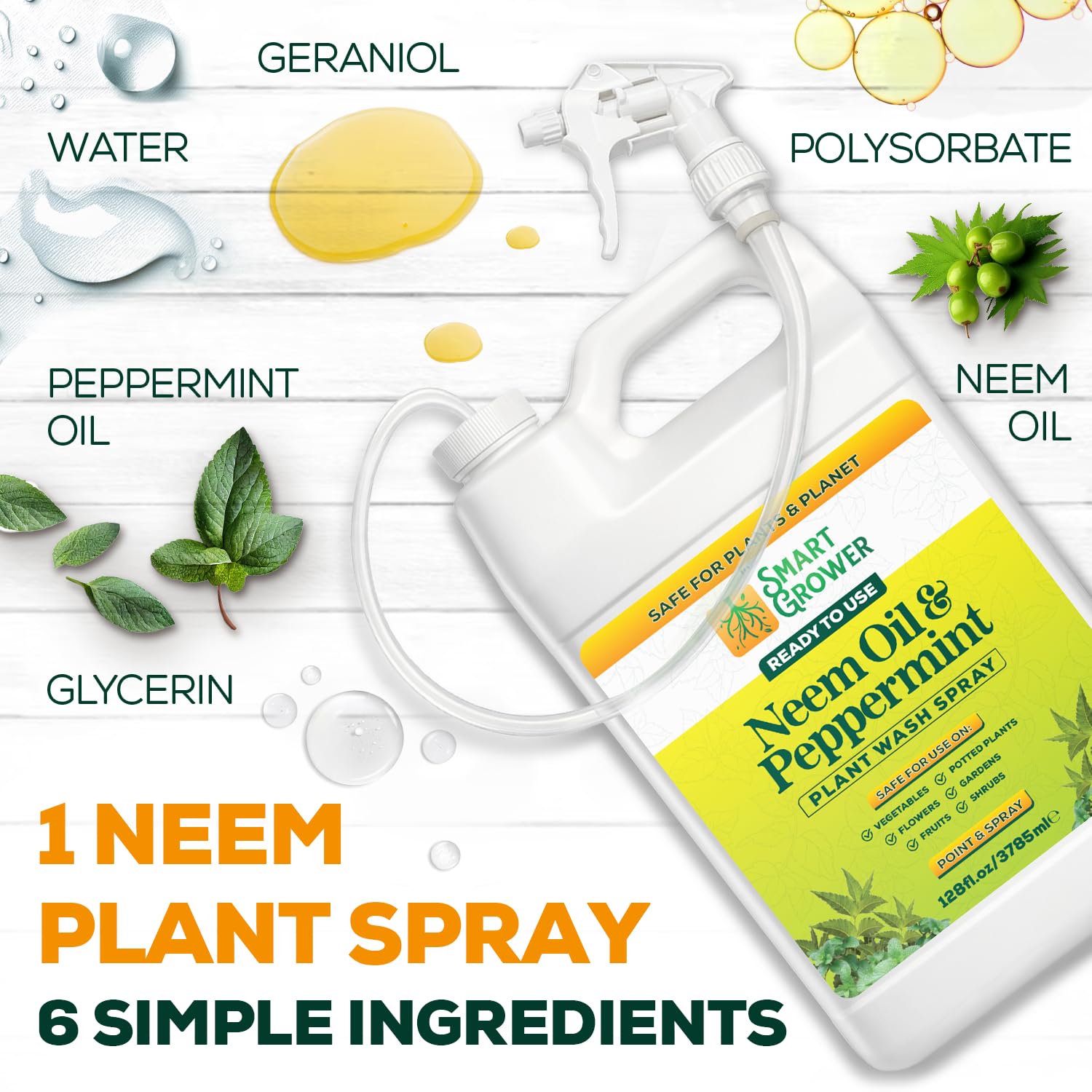 Smart Grower Neem Oil Spray bottle with peppermint leaves