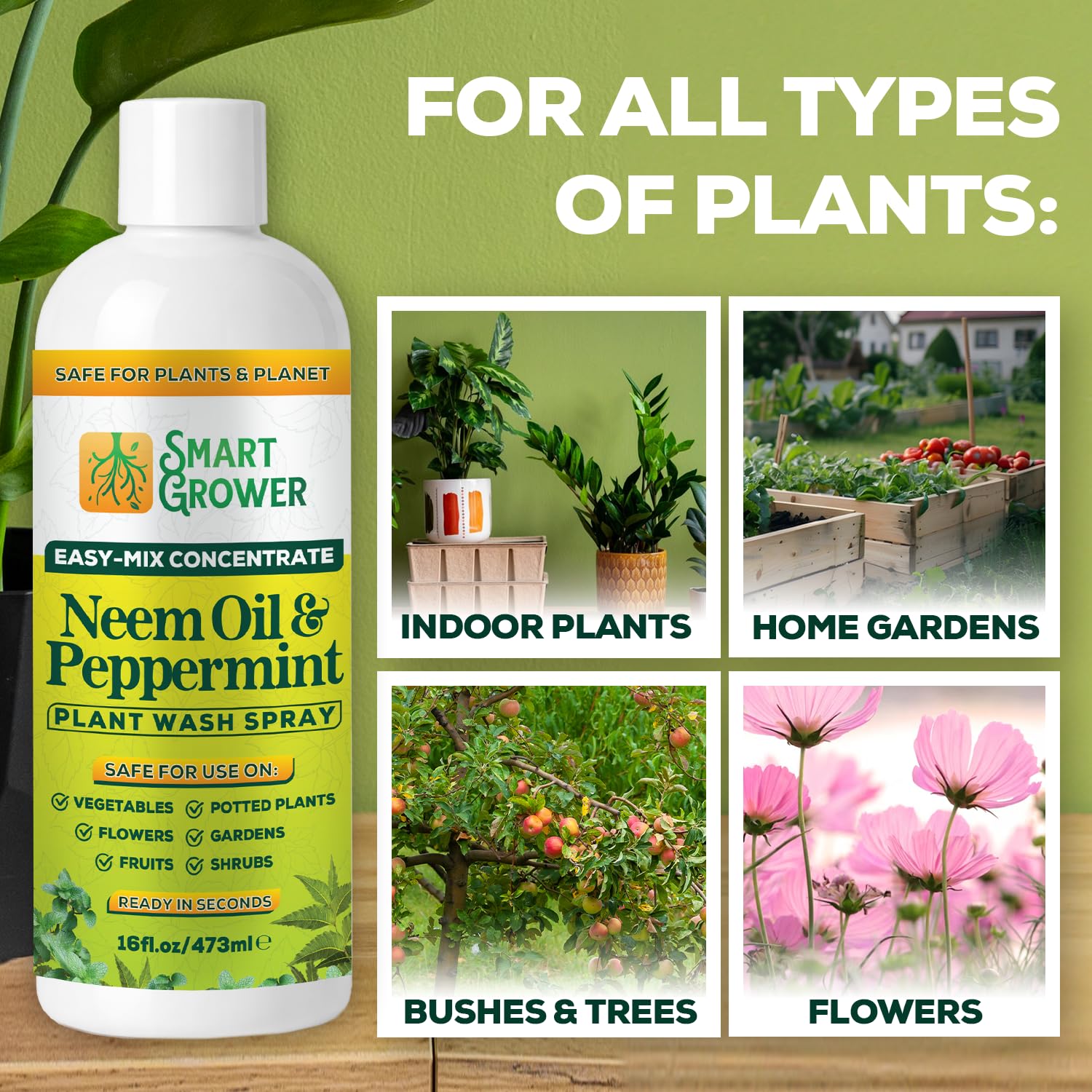 Smart Grower Neem Oil Spray in an outdoor garden setting