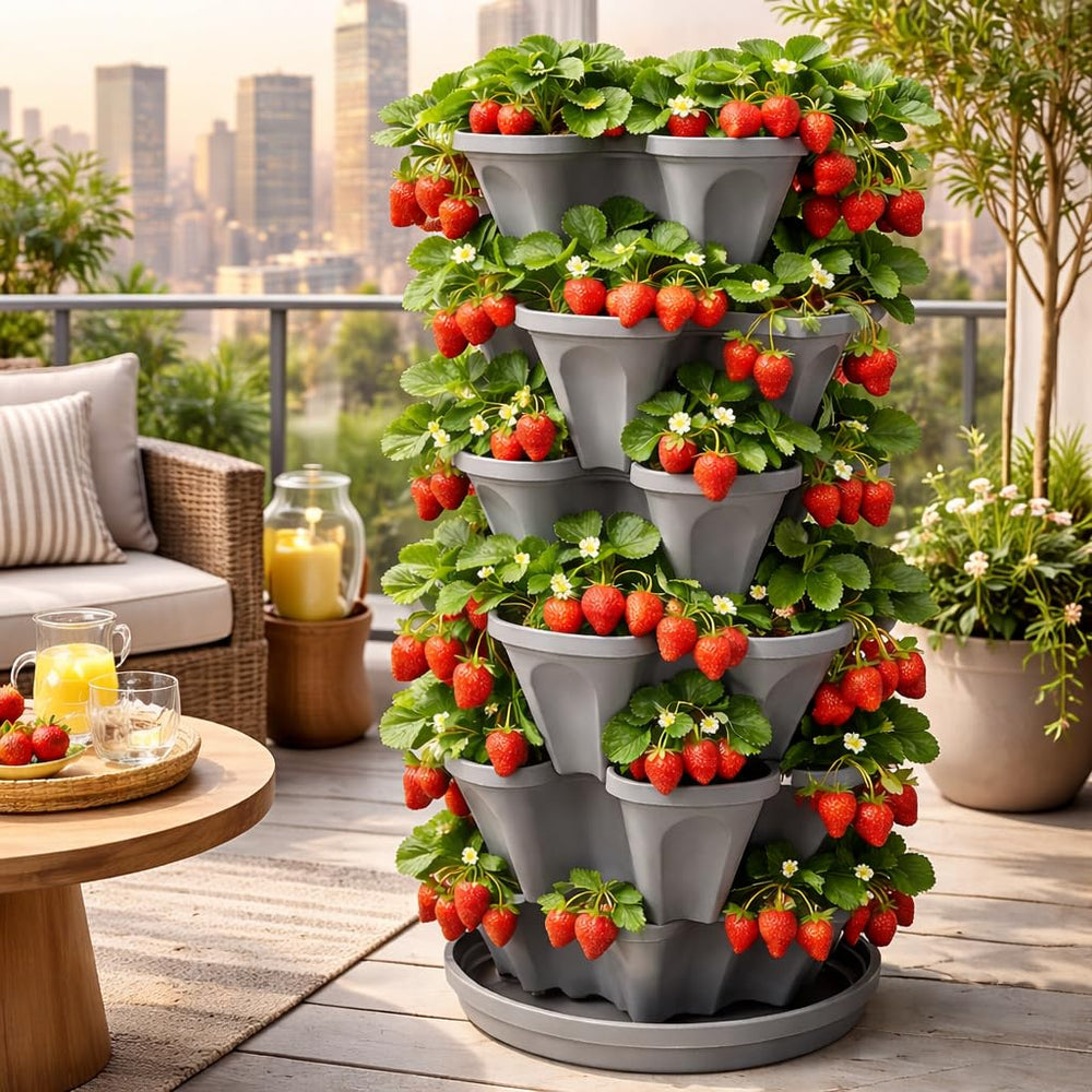 smart spring 5-tier planter in outdoor garden setting