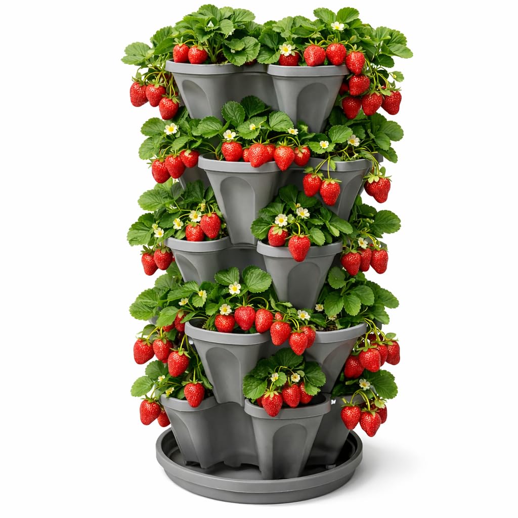 smart spring 5-tier stackable strawberry garden front view with planters