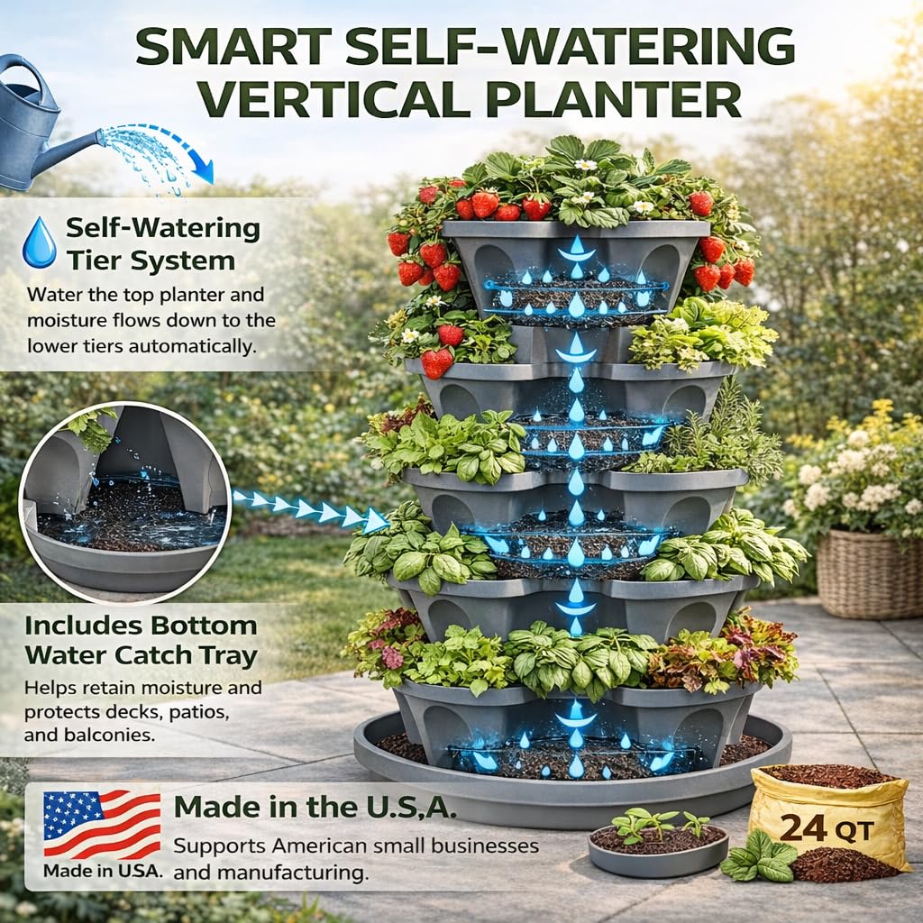 smart spring 5-tier stackable strawberry garden side view showing stacking