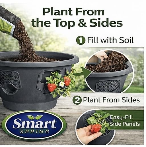 smart spring hanging basket side view showing planting ports