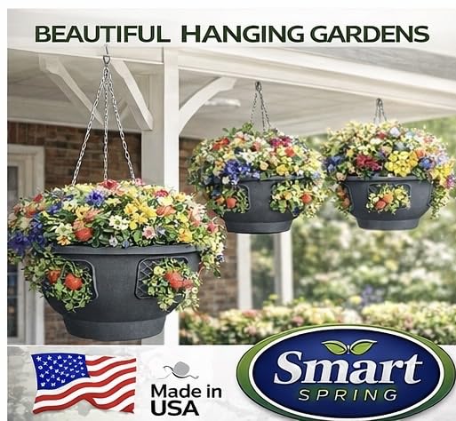 smart spring hanging baskets with flowers on balcony
