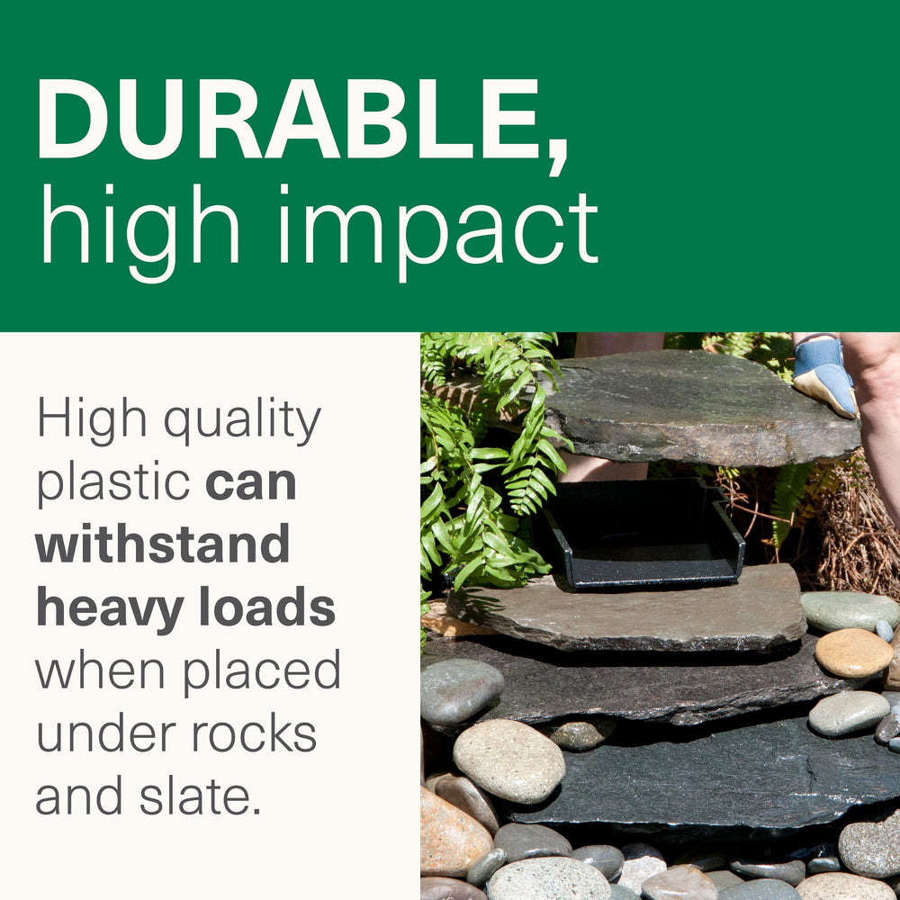 Smartpond Waterfall Spillway in garden setting with decorative rocks