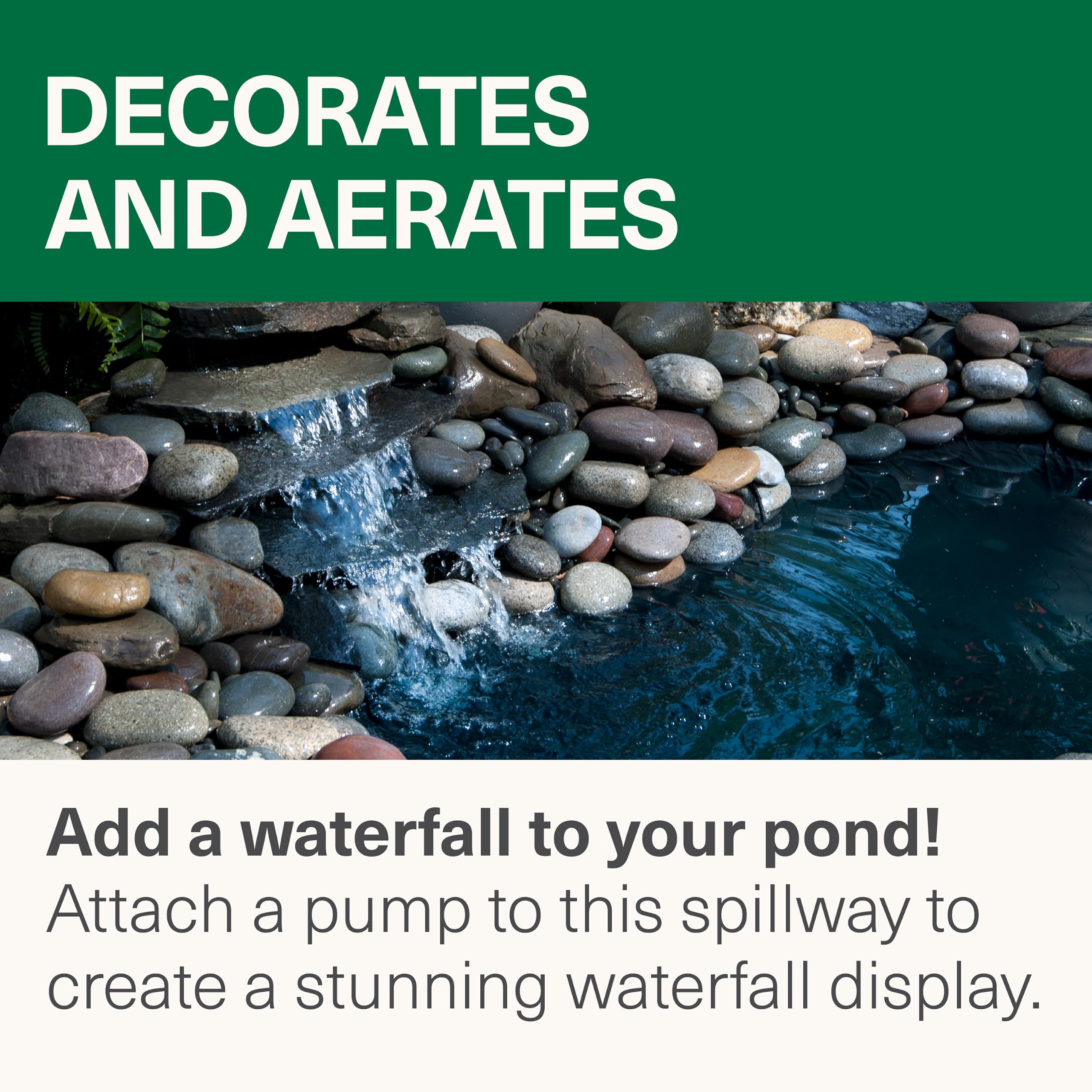 Smartpond Waterfall Spillway installed in a pond with flowing water