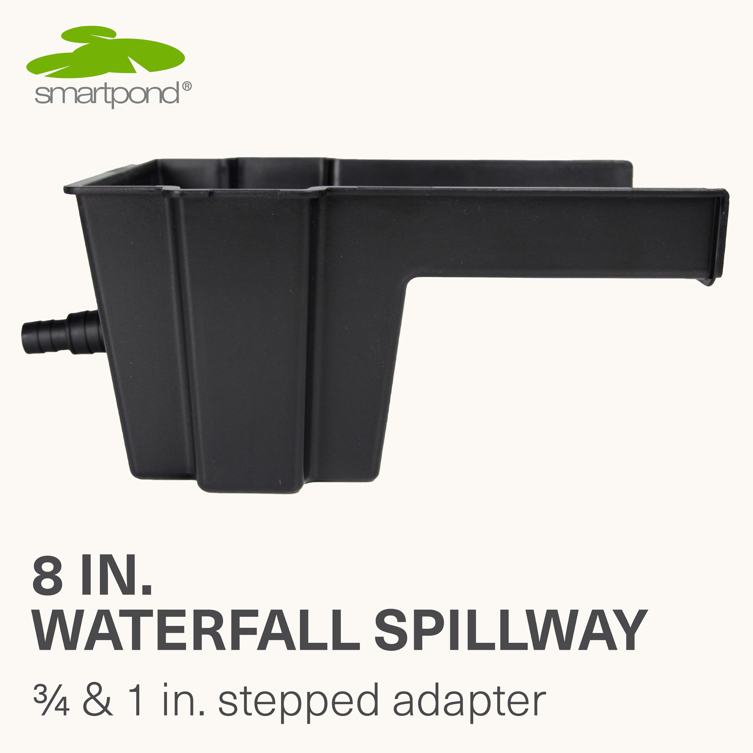 Smartpond Waterfall Spillway side view showing inlet connection