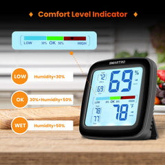 SMARTRO SC42 Digital Hygrometer placed on a table