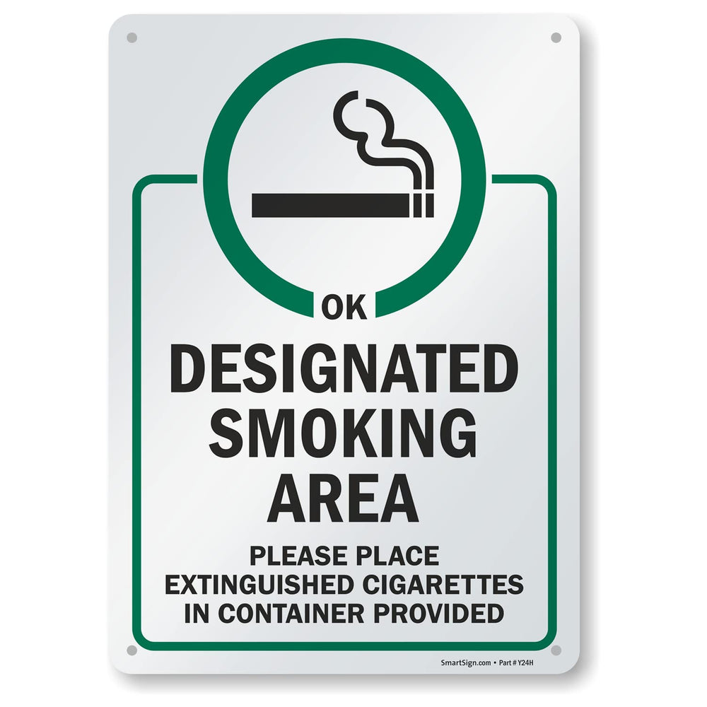 SmartSign Designated Smoking Area sign front view, 14x10 inches