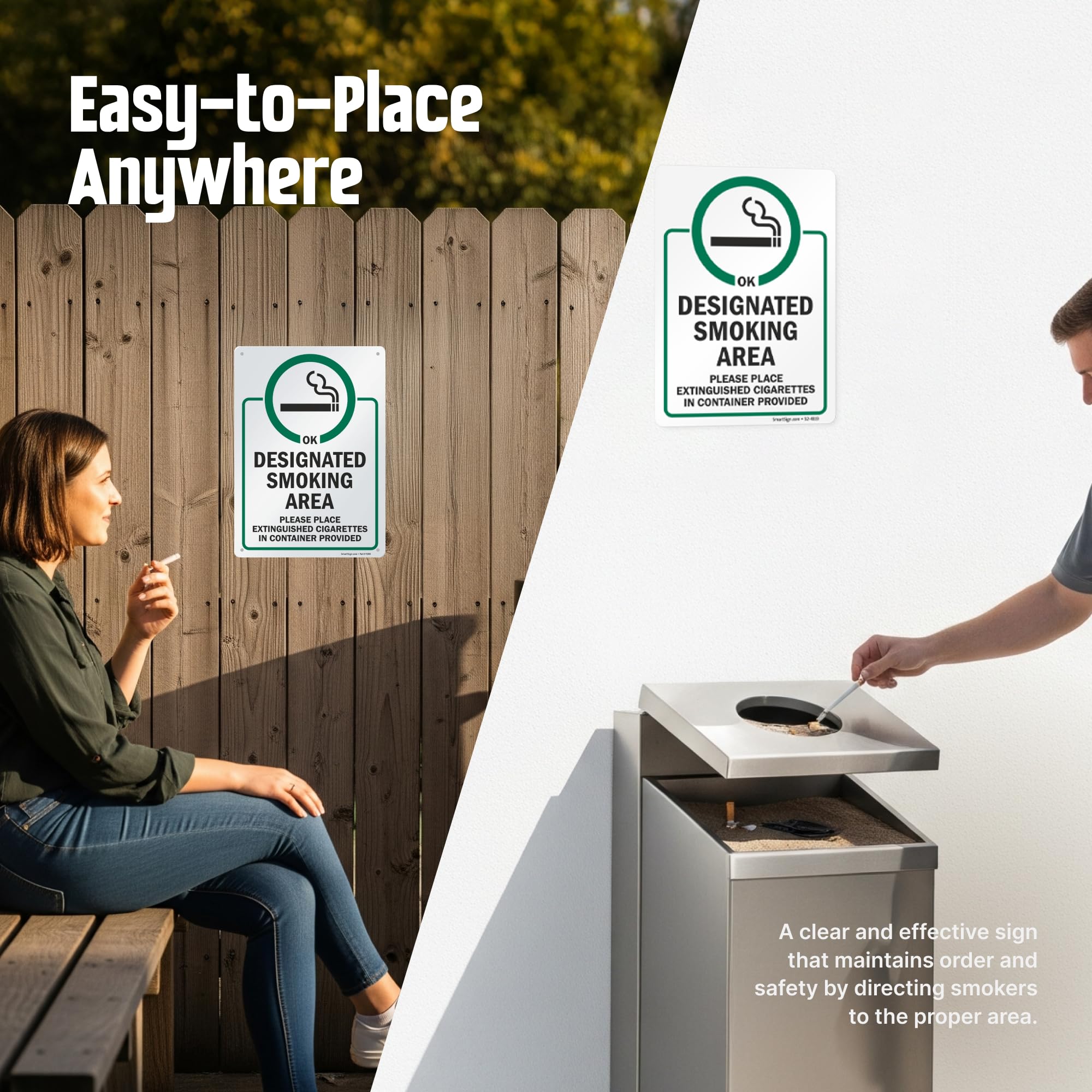 SmartSign Designated Smoking Area sign with clear graphics