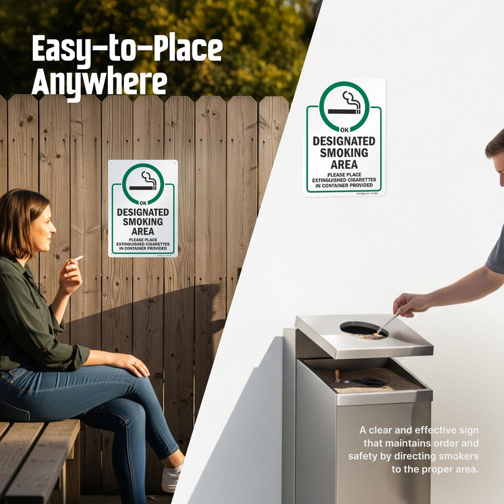 SmartSign Designated Smoking Area sign with clear graphics