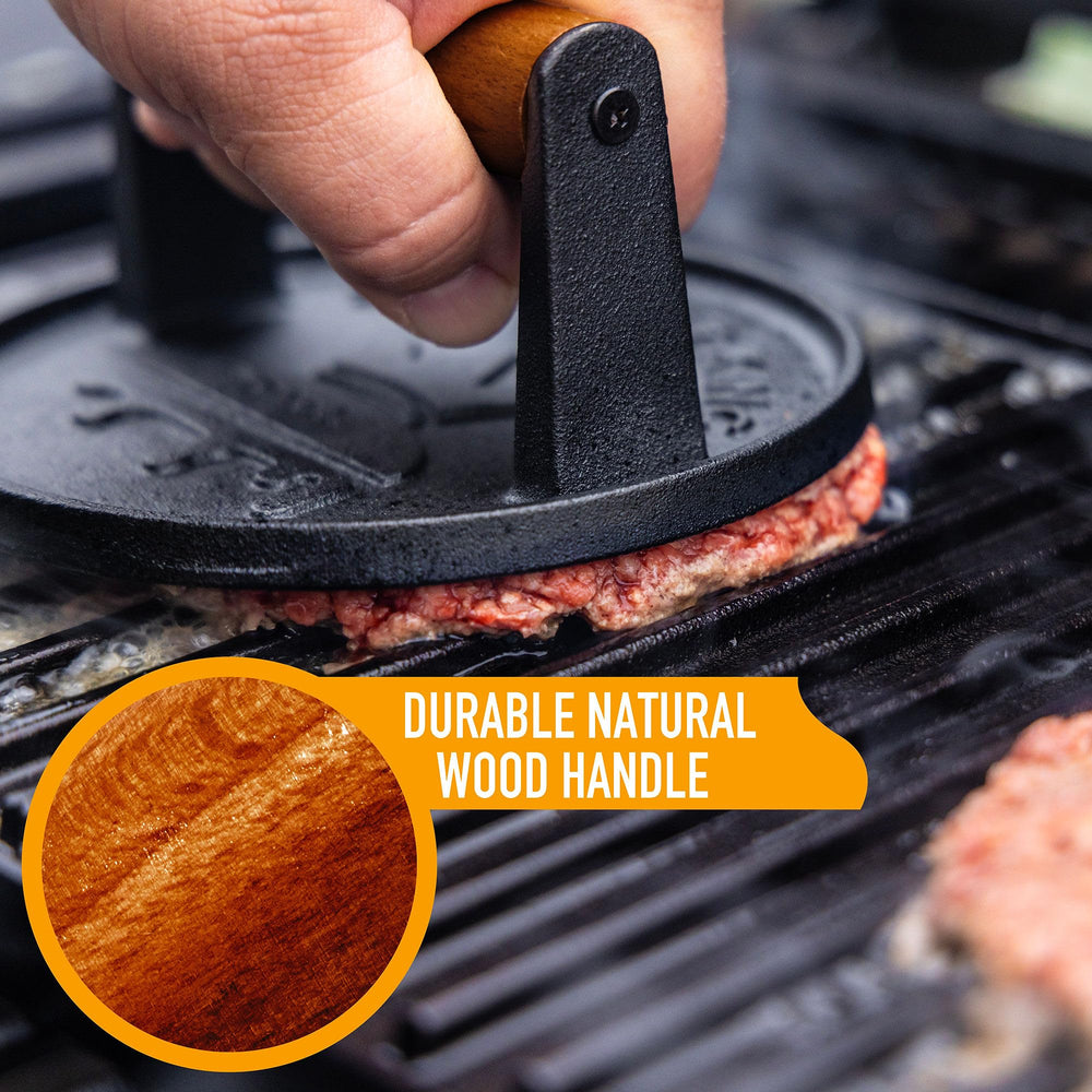 SMASHER KING burger press with wooden handle
