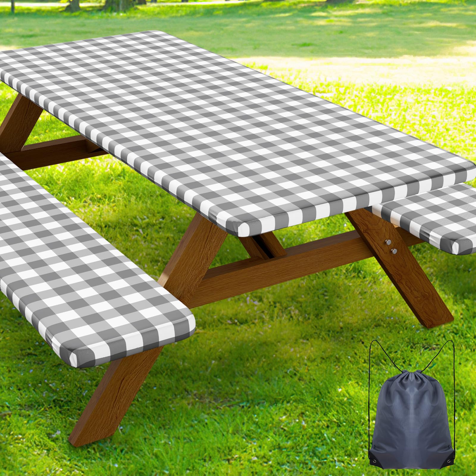 Smiry 8FT picnic table cover set front view with bench covers