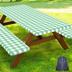 Smiry 8FT picnic table cover set with bench covers in sage green and white