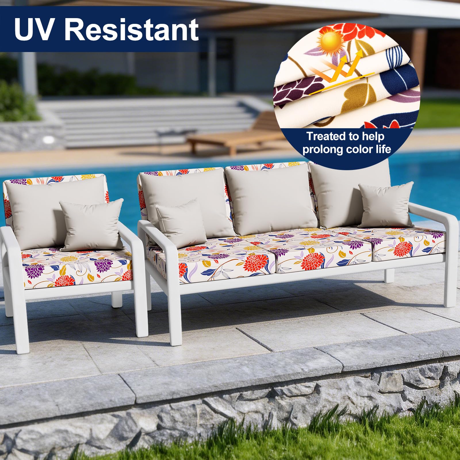 Smiry cushion covers in orange on a patio setting