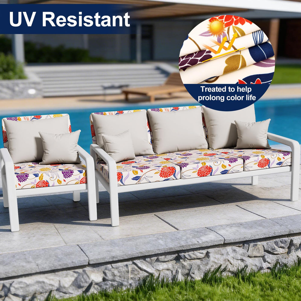 Smiry cushion covers in orange on a patio setting