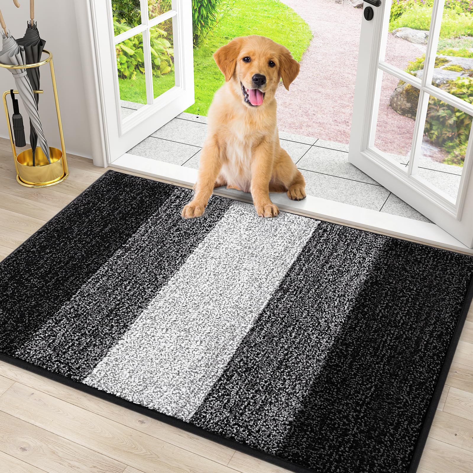 Smiry Dog Door Mat front view, black, 30x20 inches