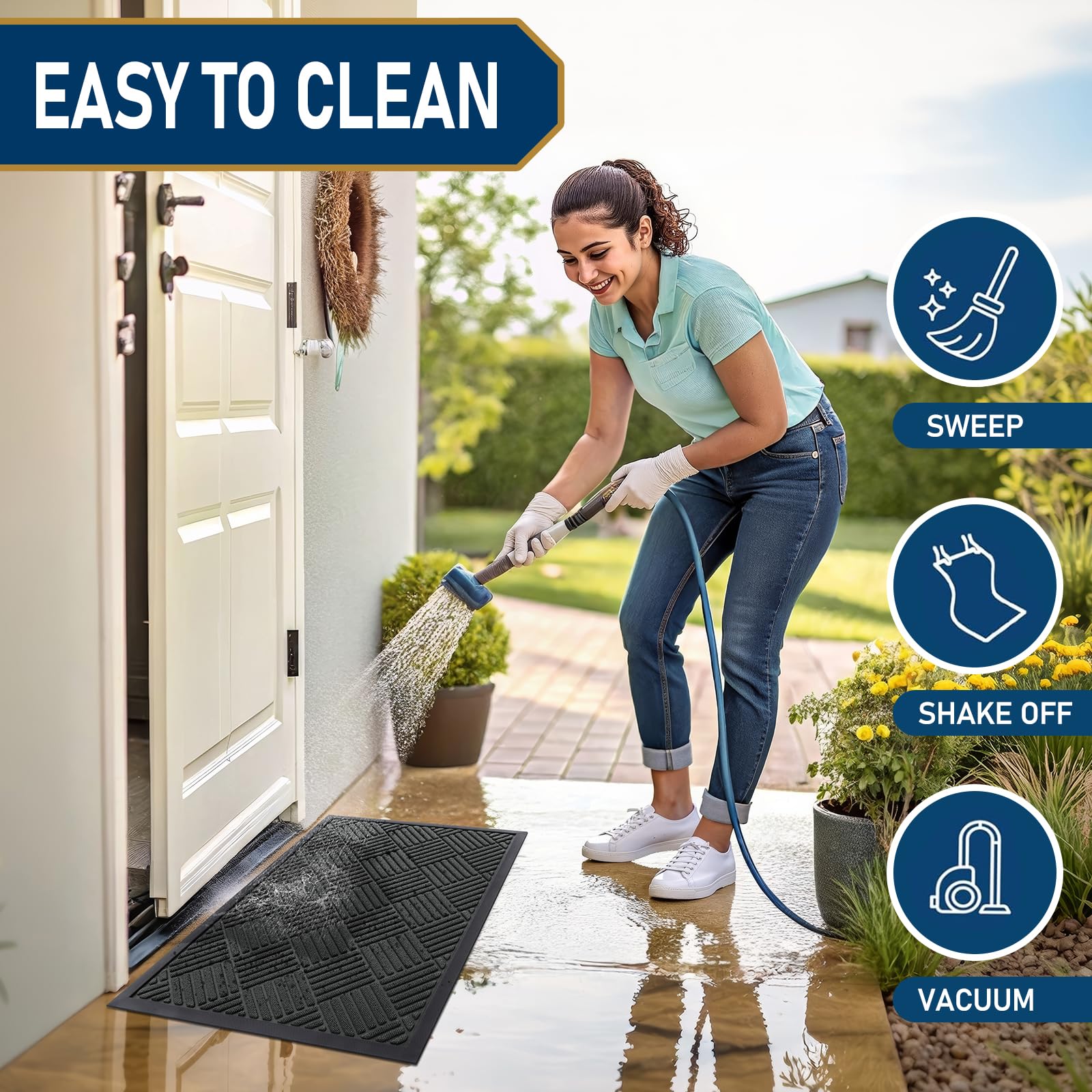 Smiry door mat being vacuumed for cleaning