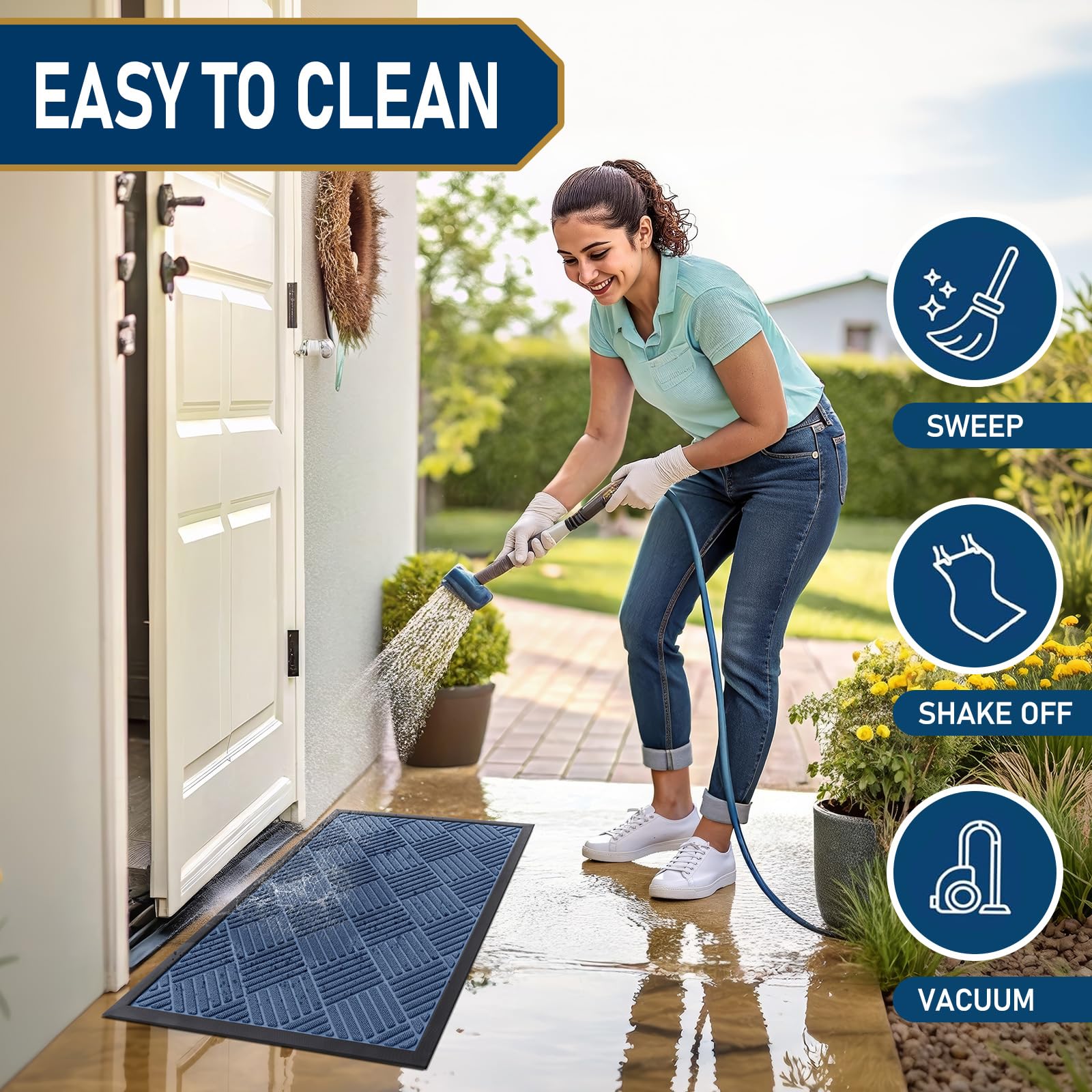 Smiry doormat blue color on patio