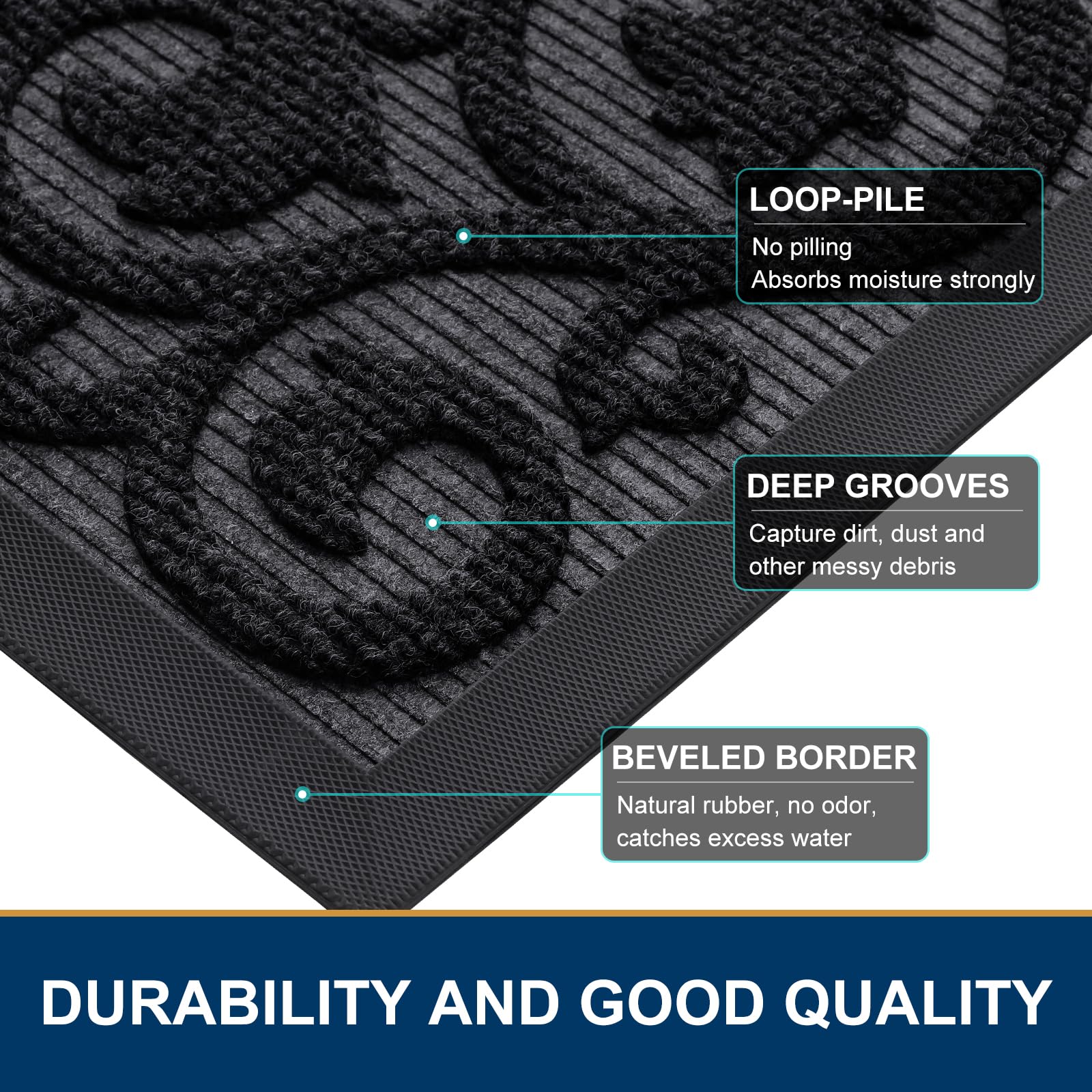 Smiry Front Door Mat 29.5x17 black side view