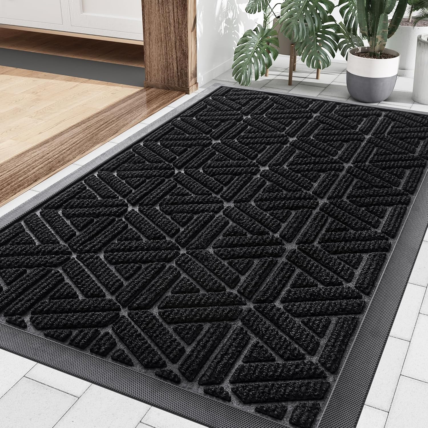 Smiry Front Door Mat 29.5x17 black with textured surface