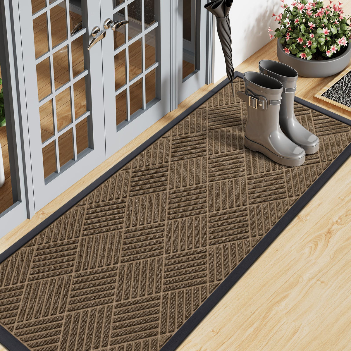 Smiry Front Door Mat 47x17 inch front view in brown