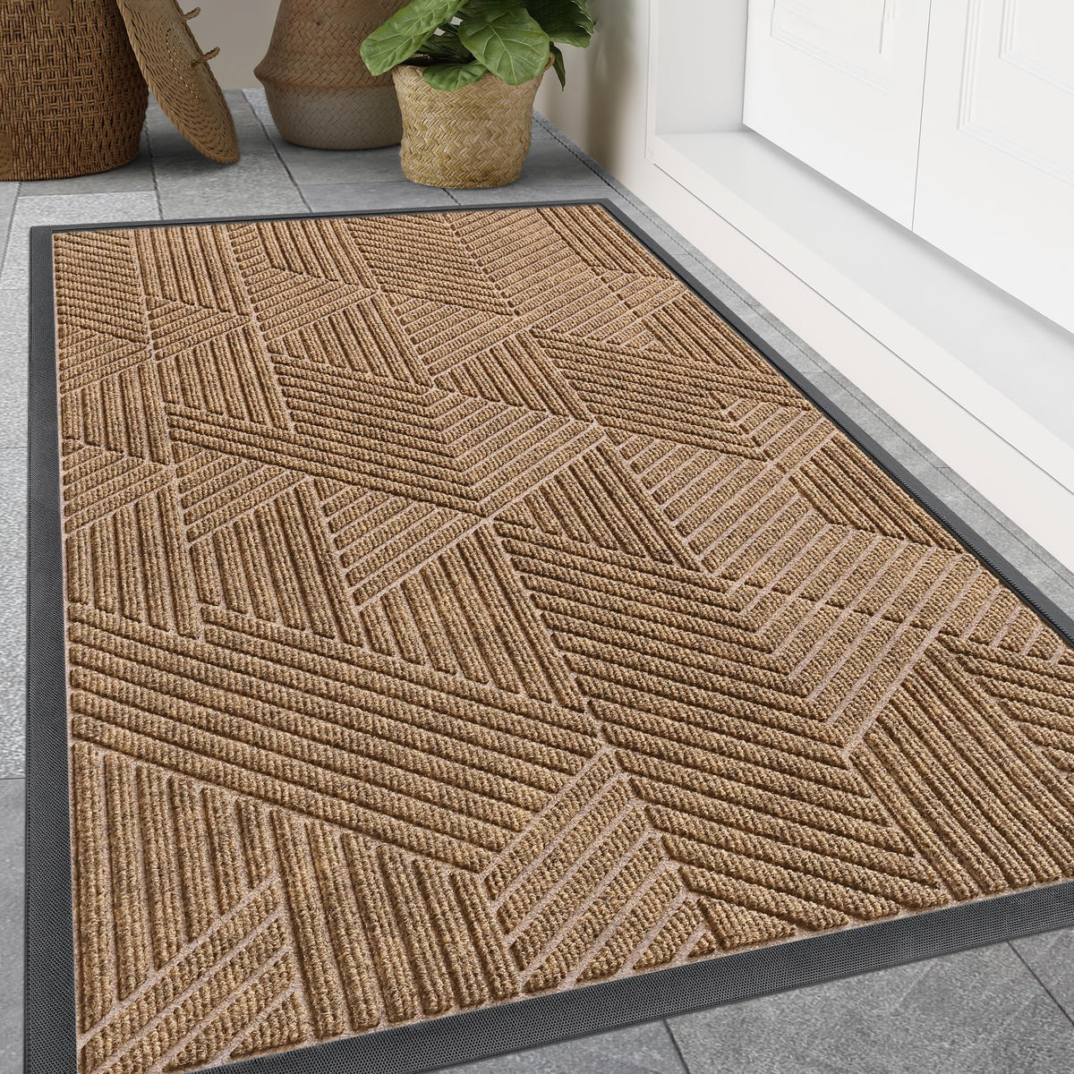 Smiry Front Door Mat 47x32 light brown front view