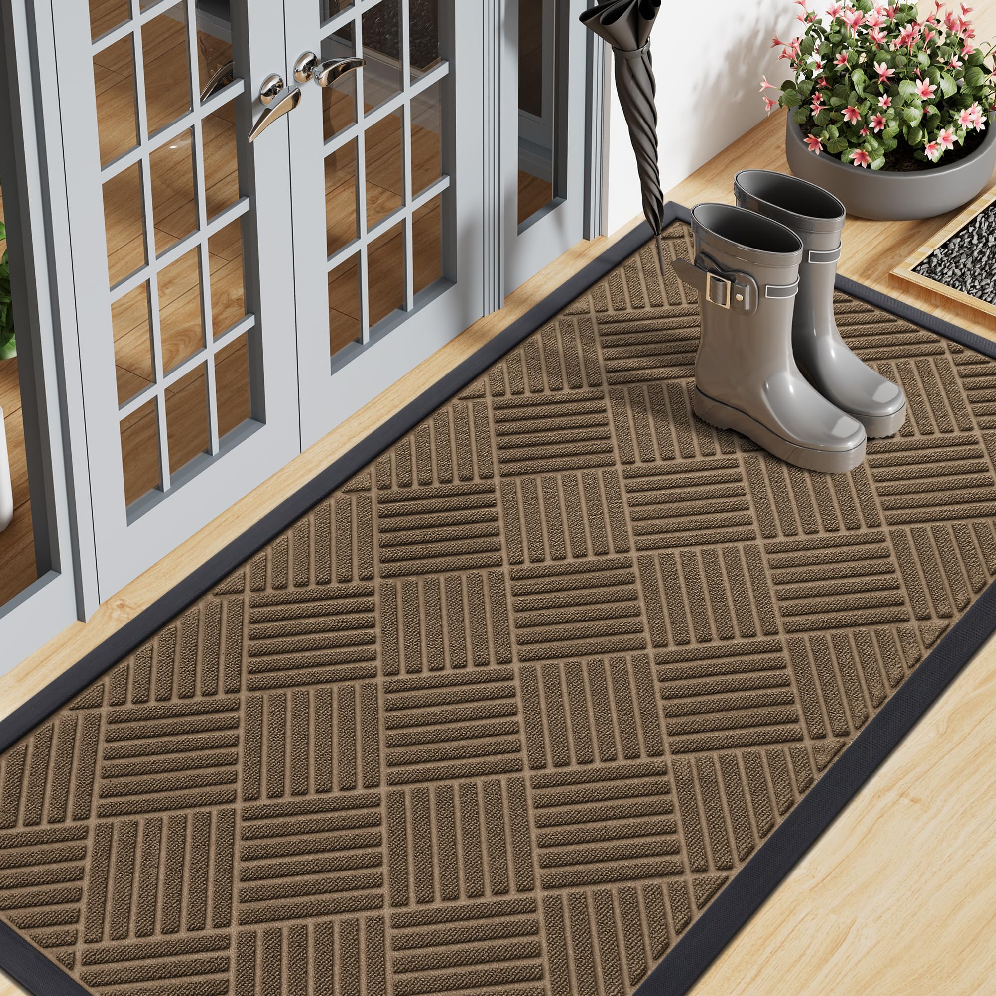 Smiry Front Door Mat 59x20 inch brown model front view