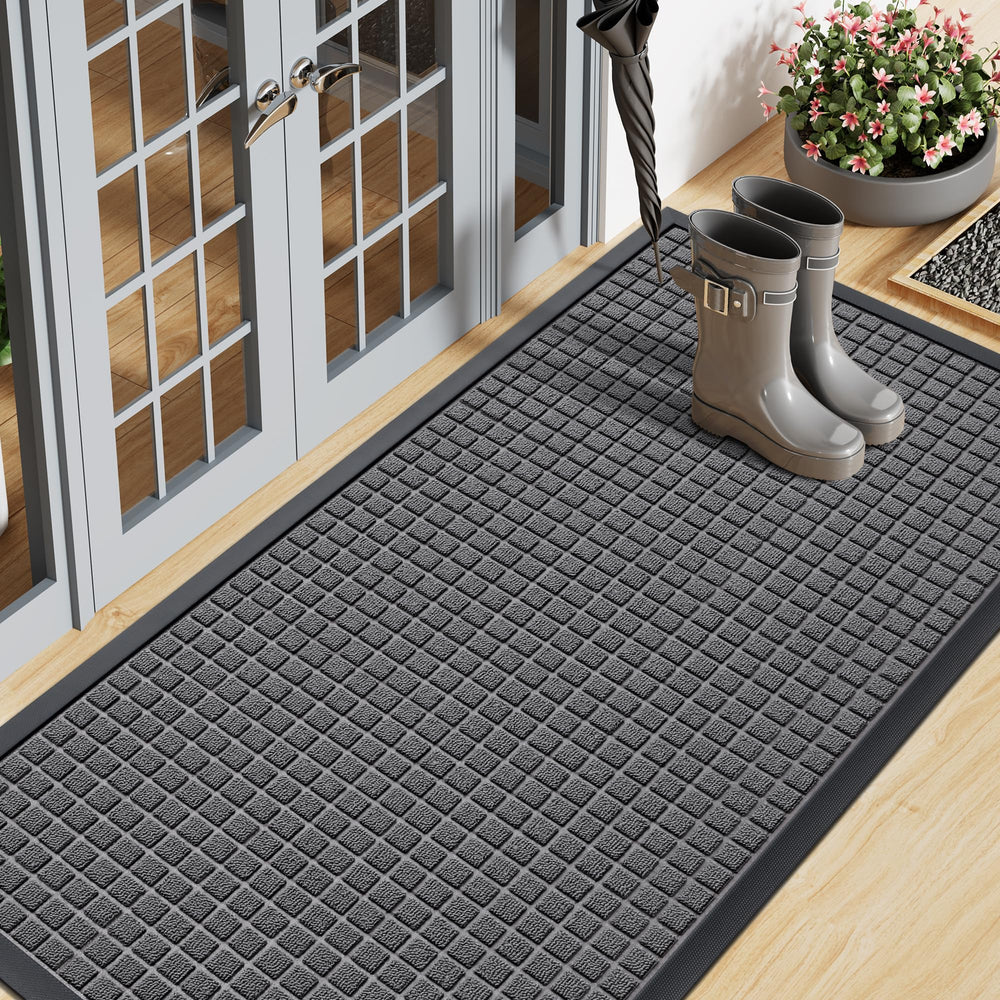 Smiry Front Door Mat 71x23 Inch front view in grey