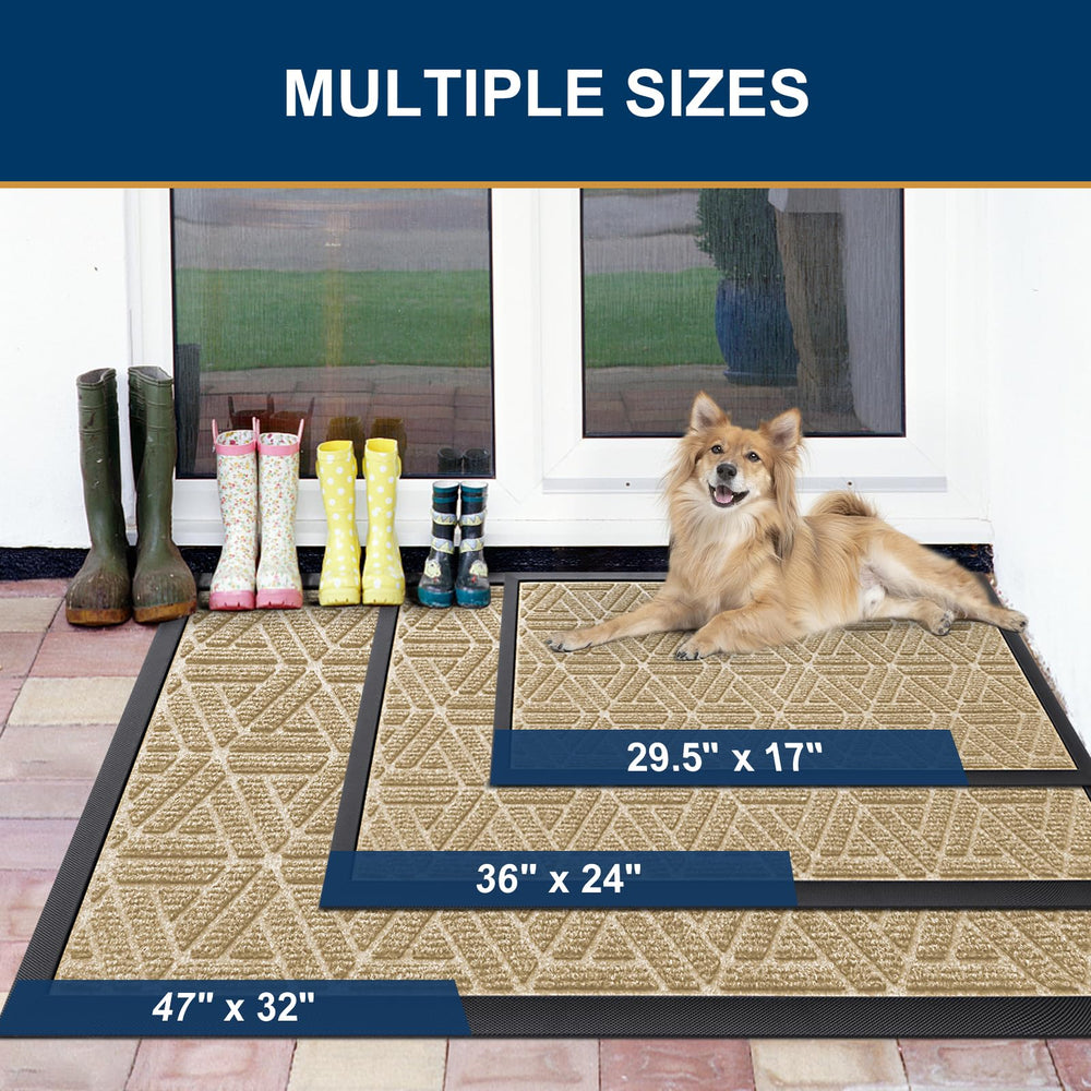 Smiry Front Door Mat beige showing non-slip rubber backing