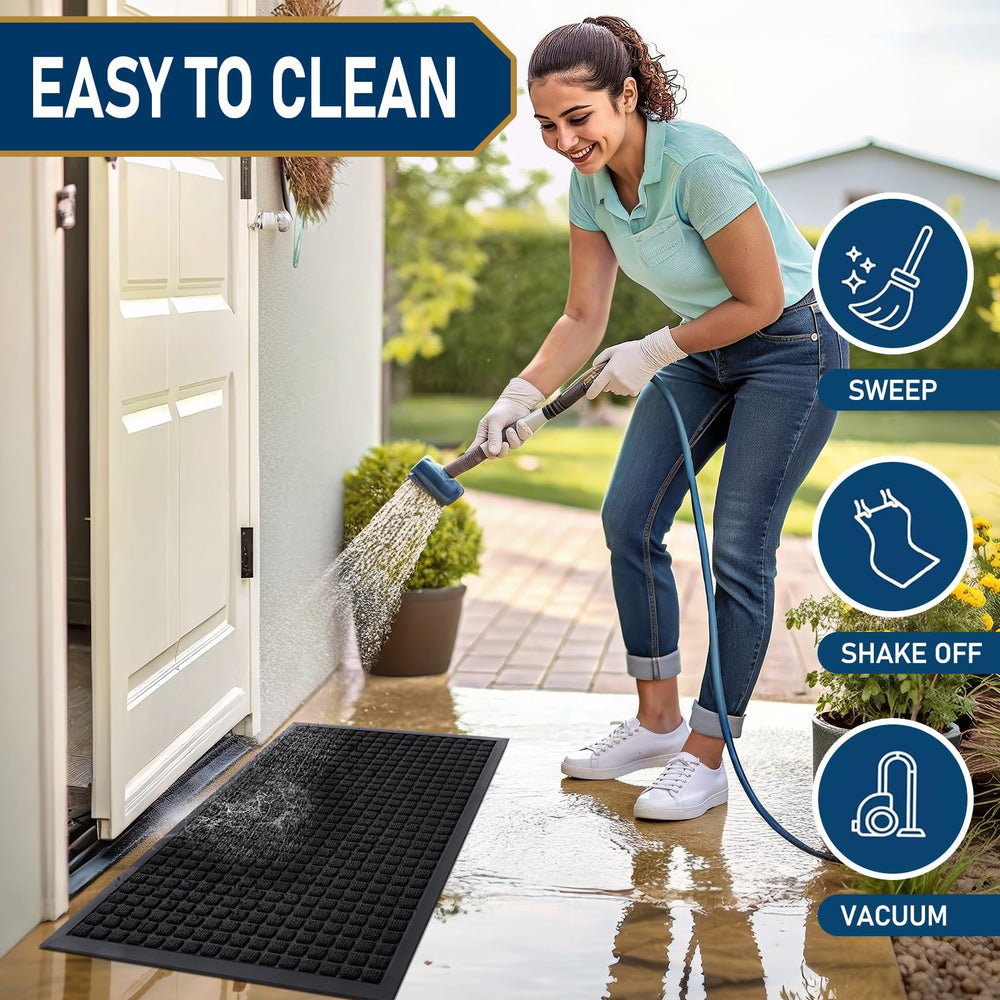 Smiry Front Door Mat being cleaned with a vacuum