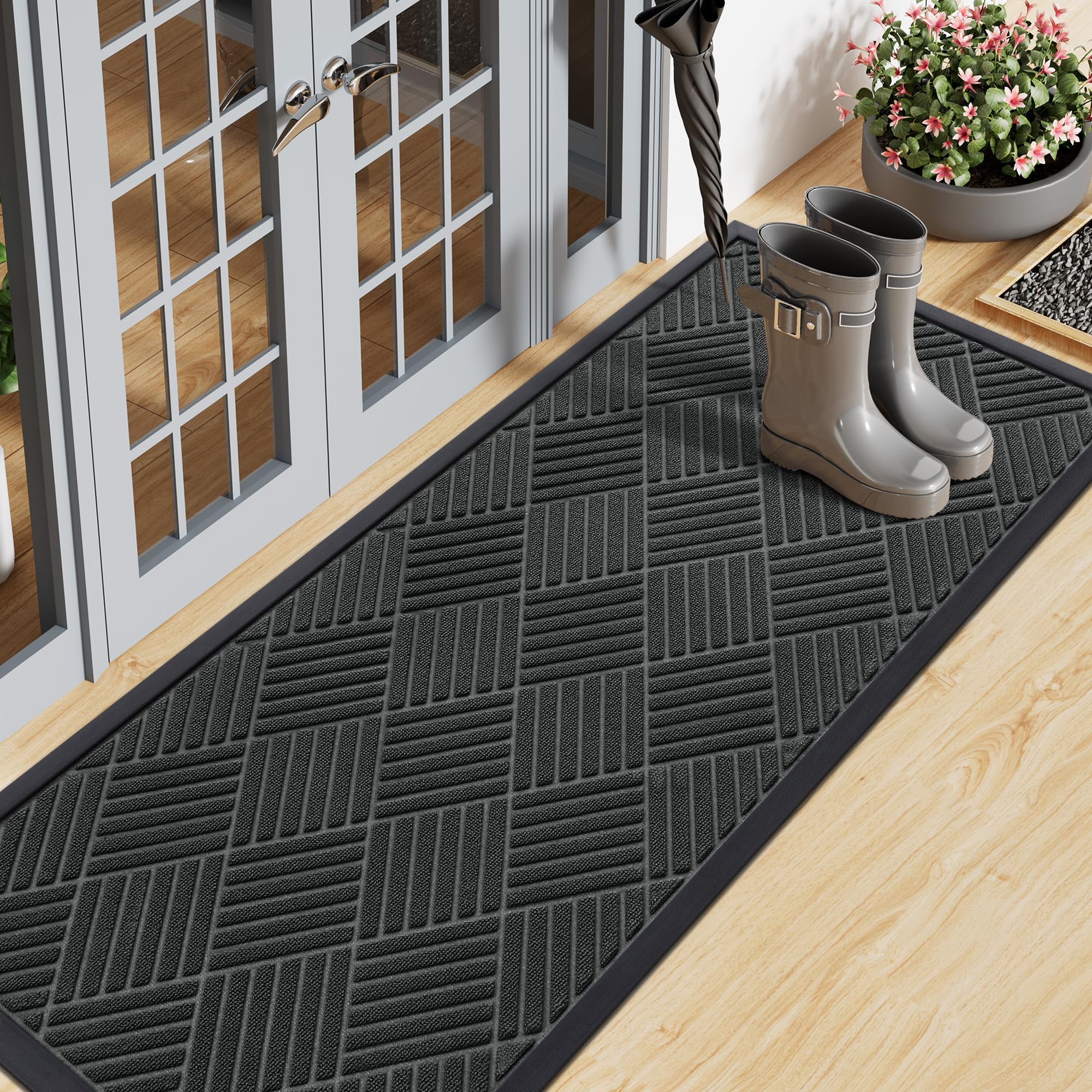 Smiry front door mat black 47x17 inch front view