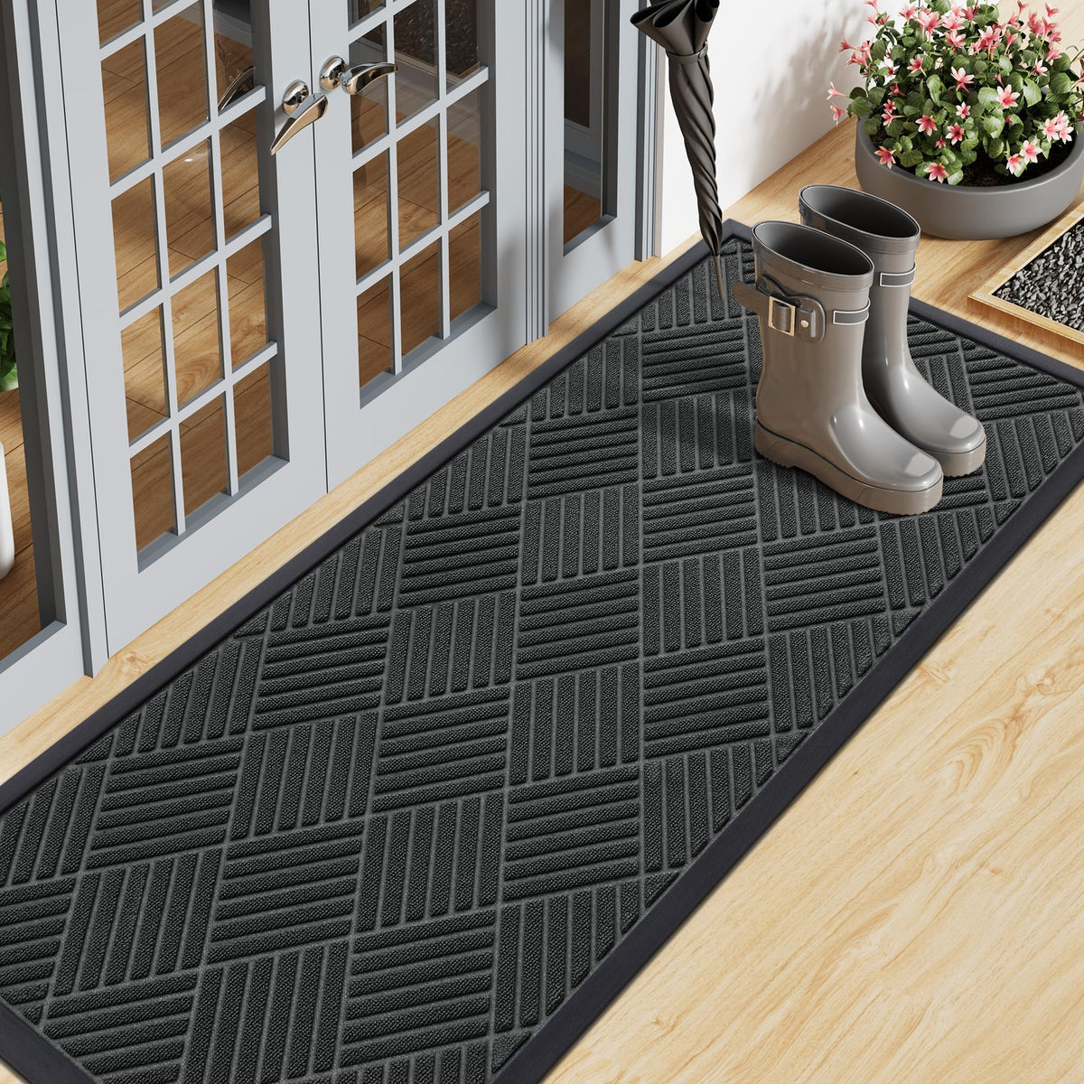 Smiry front door mat black 47x17 inch front view
