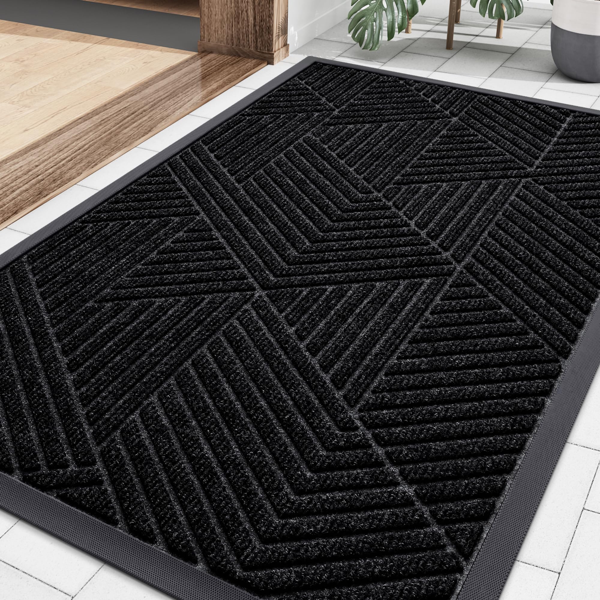 Smiry Front Door Mat black front view, 29.5x17 inches