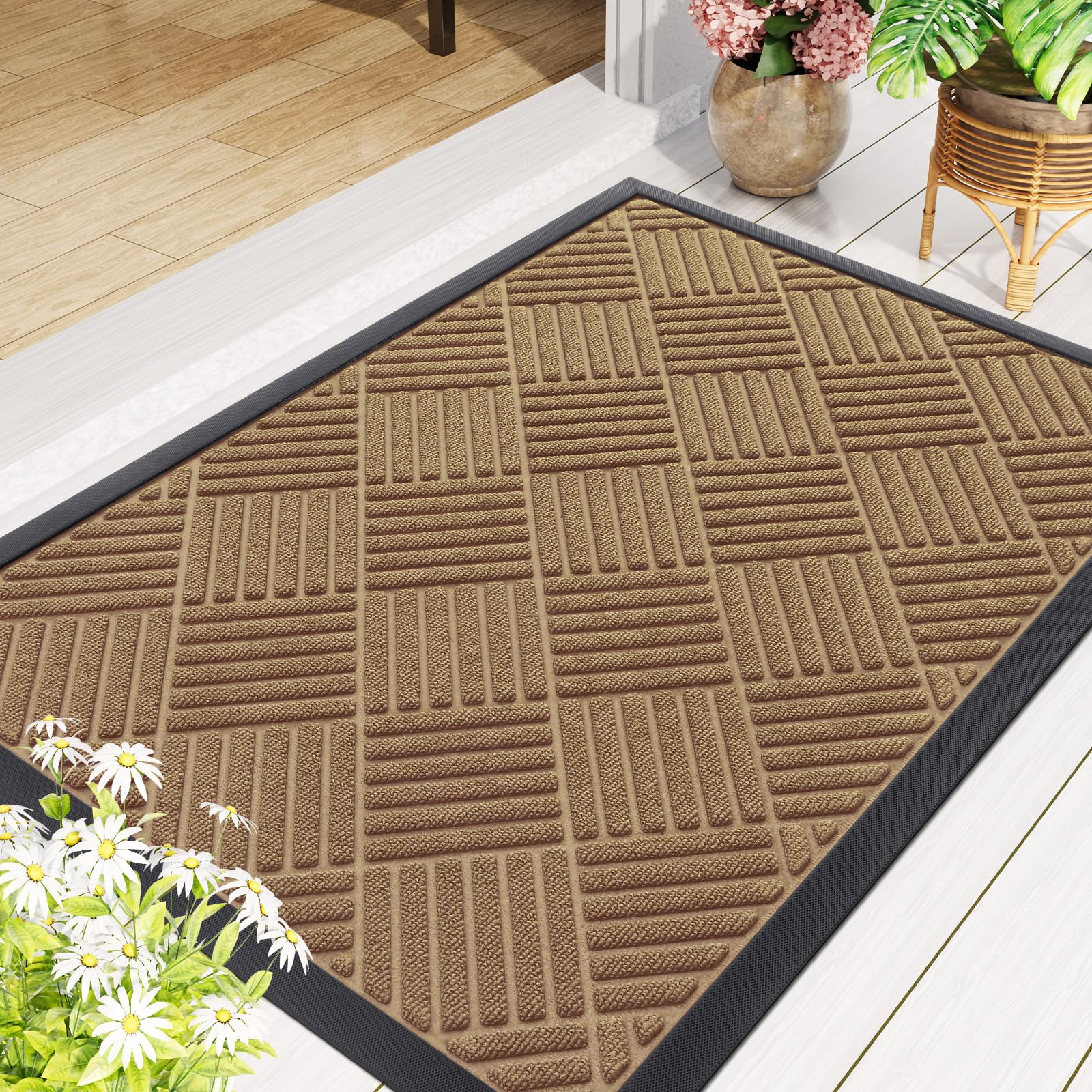 Smiry Front Door Mat Coffee 29.5x17 inch showing cleaning process