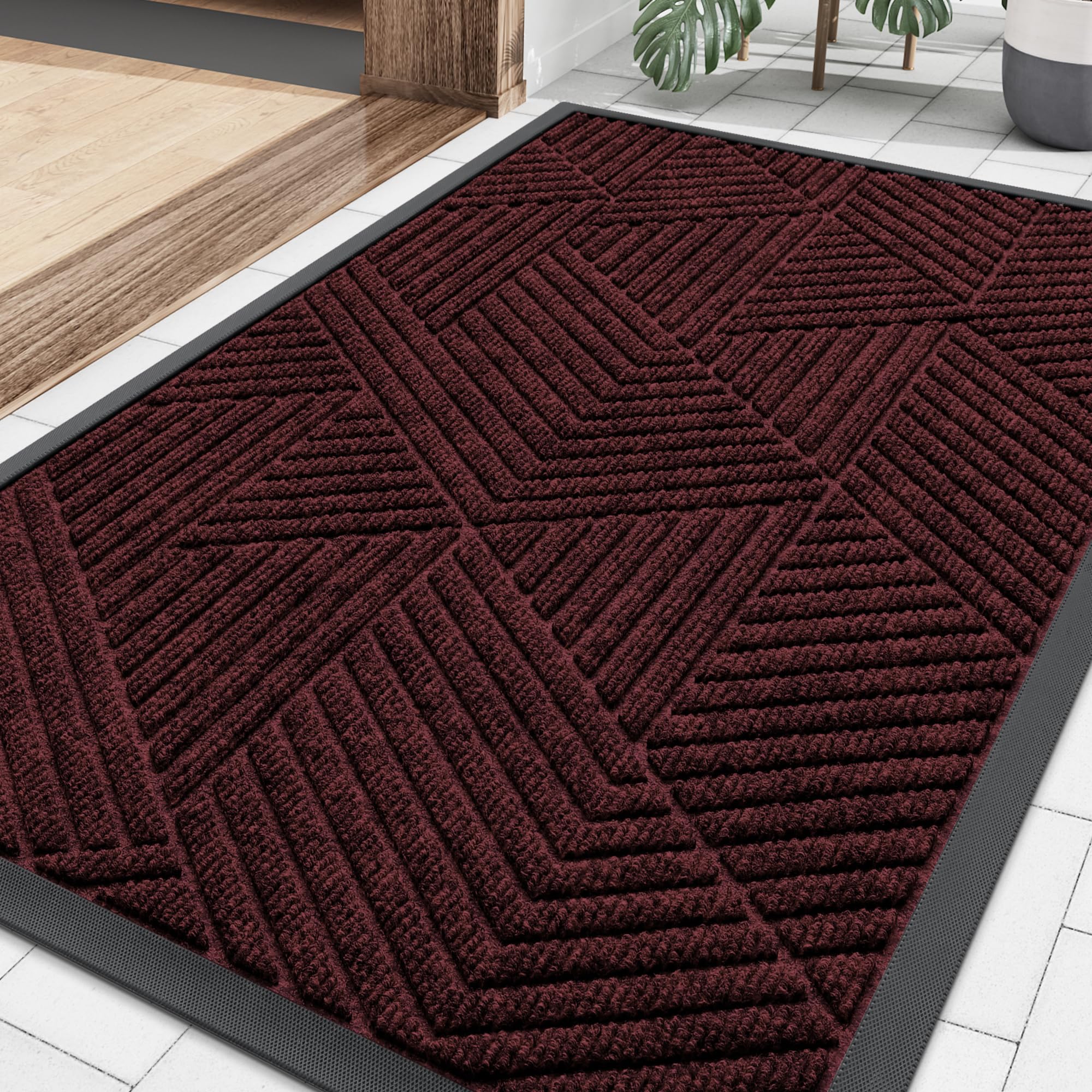 Smiry Front Door Mat dark red front view, 35" x 23"