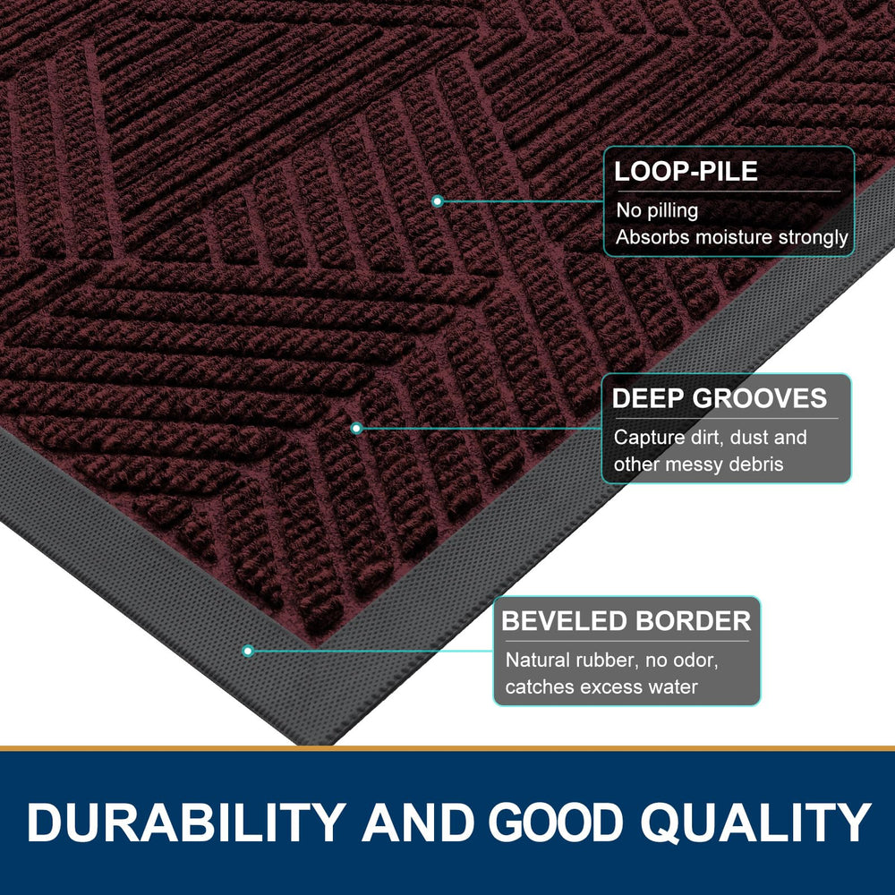 Smiry Front Door Mat dark red in outdoor entrance setting