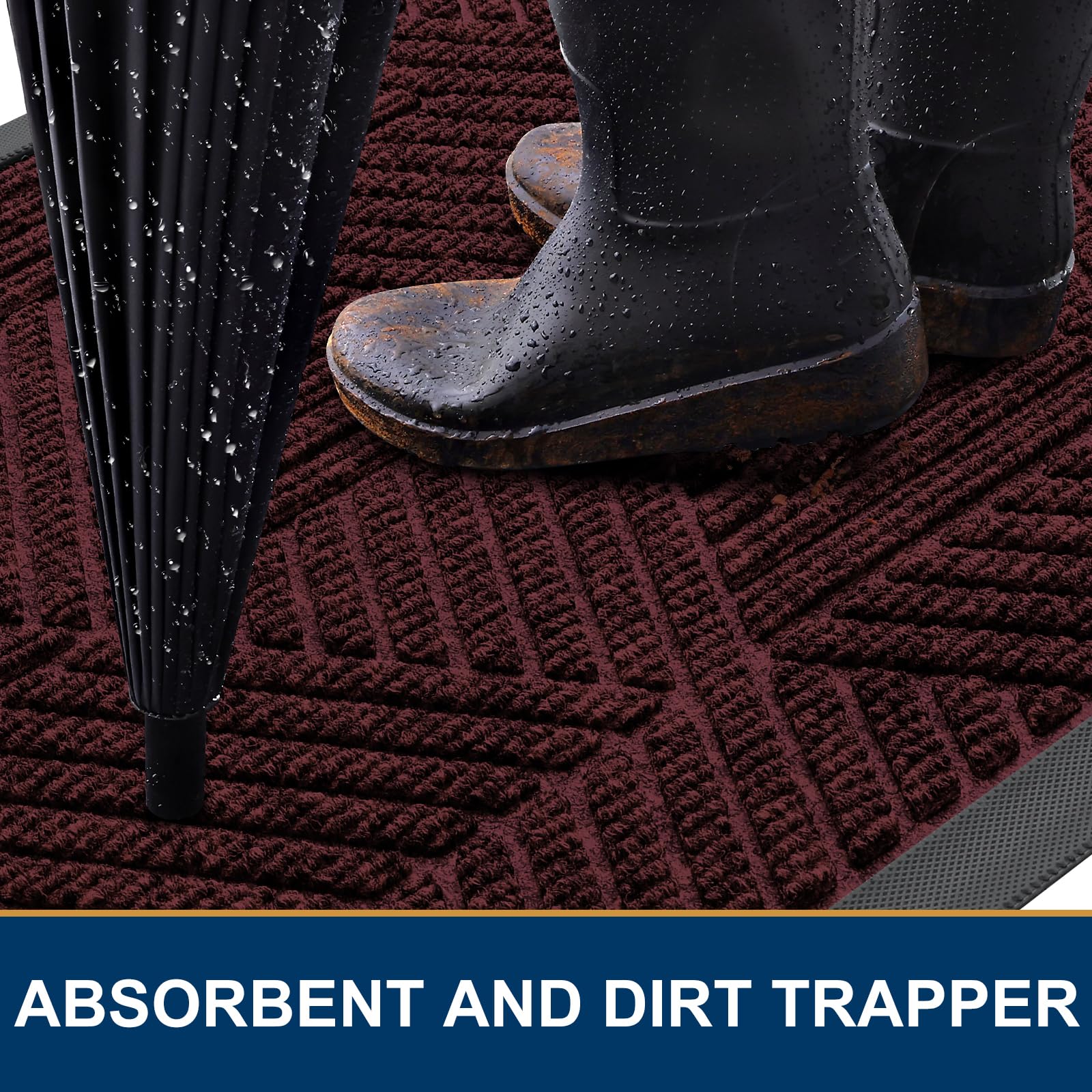 Smiry Front Door Mat dark red with non-slip backing