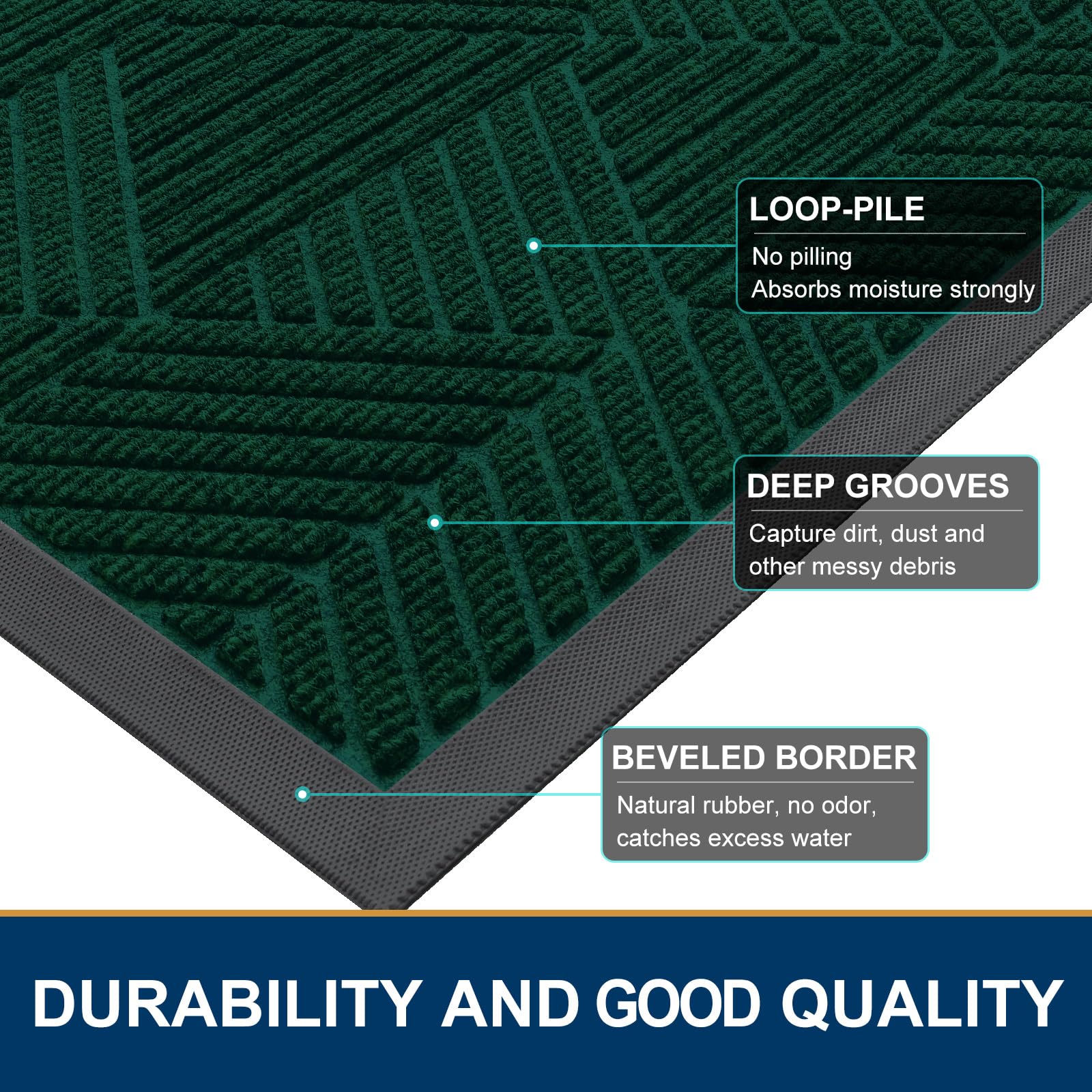 Smiry Front Door Mat deep green in outdoor setting