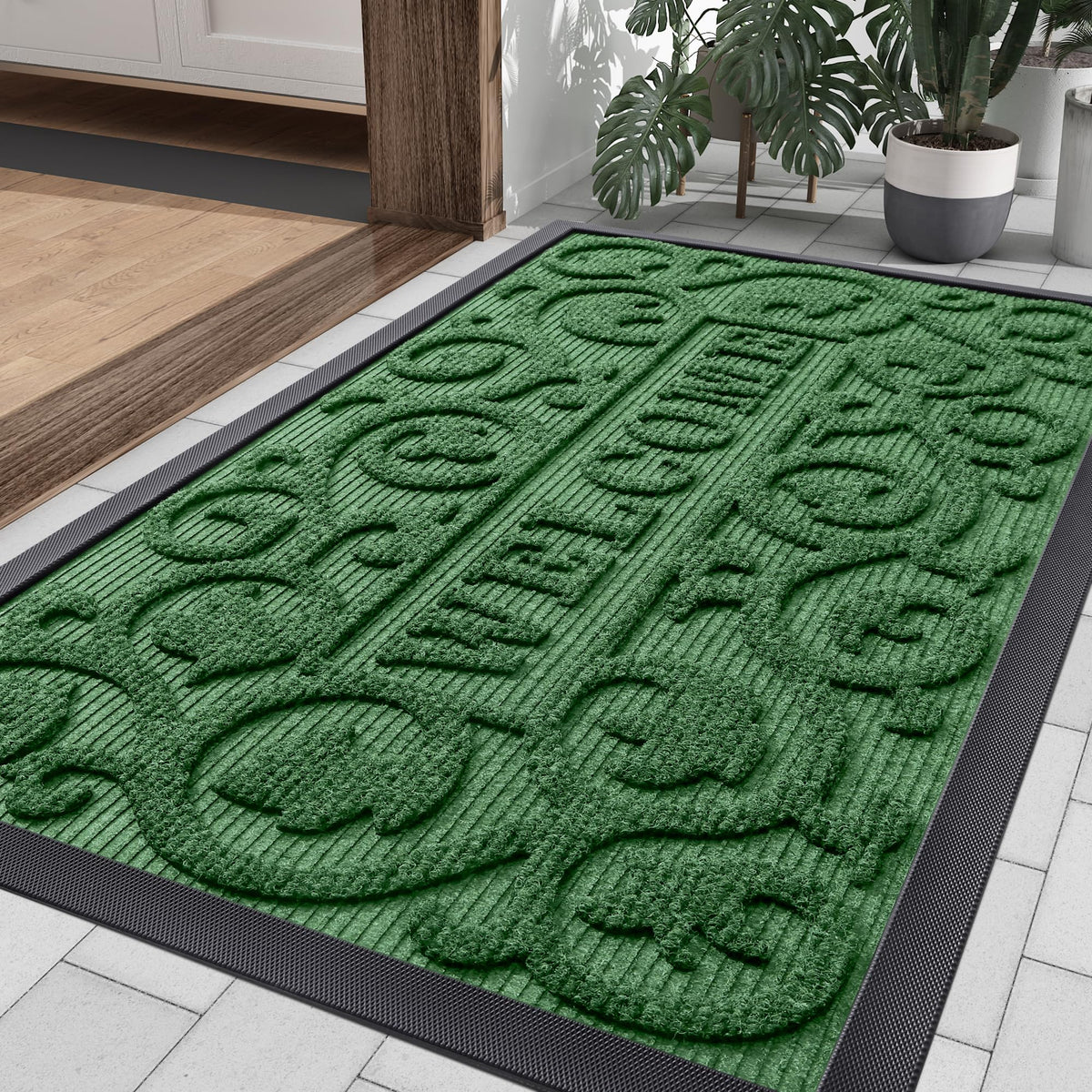 Smiry Front Door Mat green color front view