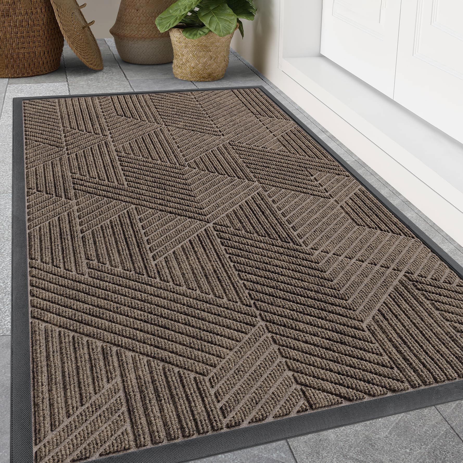 Smiry Front Door Mat Mixed Khaki front view 47" x 32"