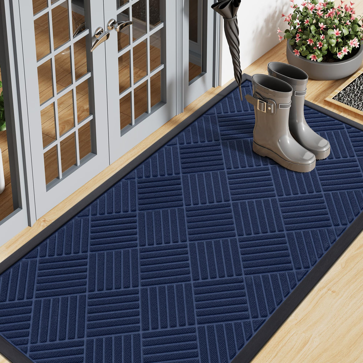 Smiry Front Door Mat Navy Blue 47x23 inch front view