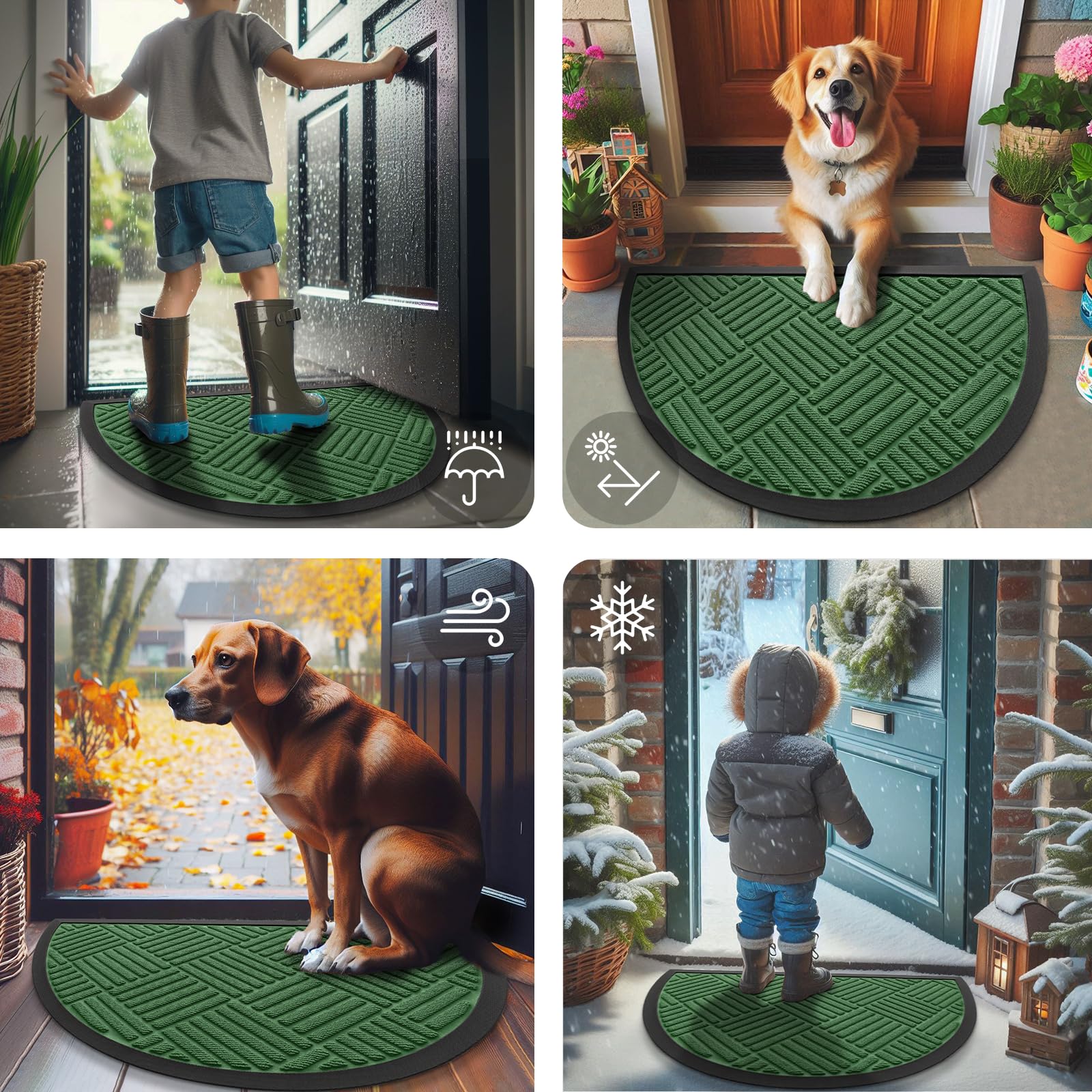 Smiry Half Circle Door Mat Green being cleaned with a hose