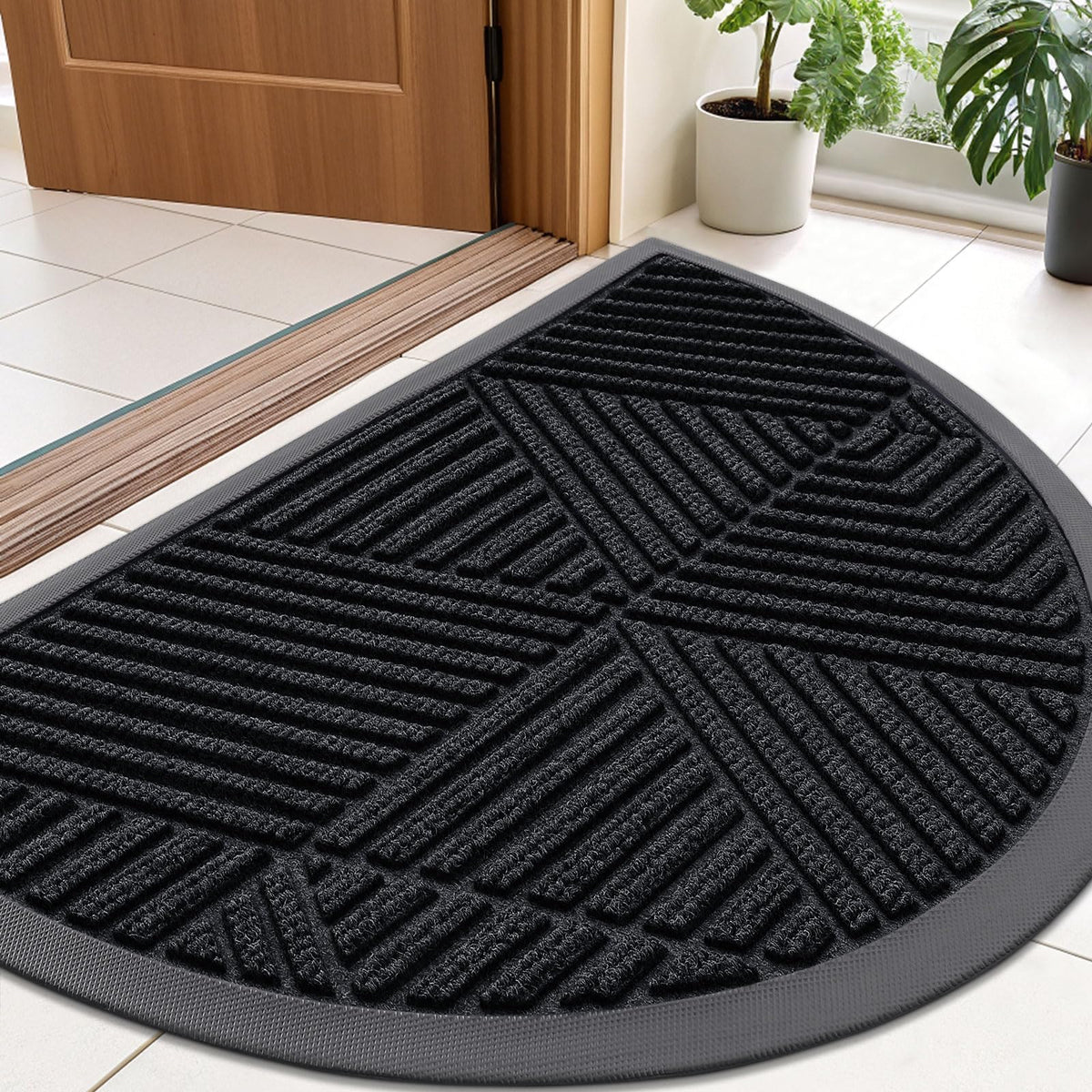 Smiry Half Circle Doormat 35x23 black front view